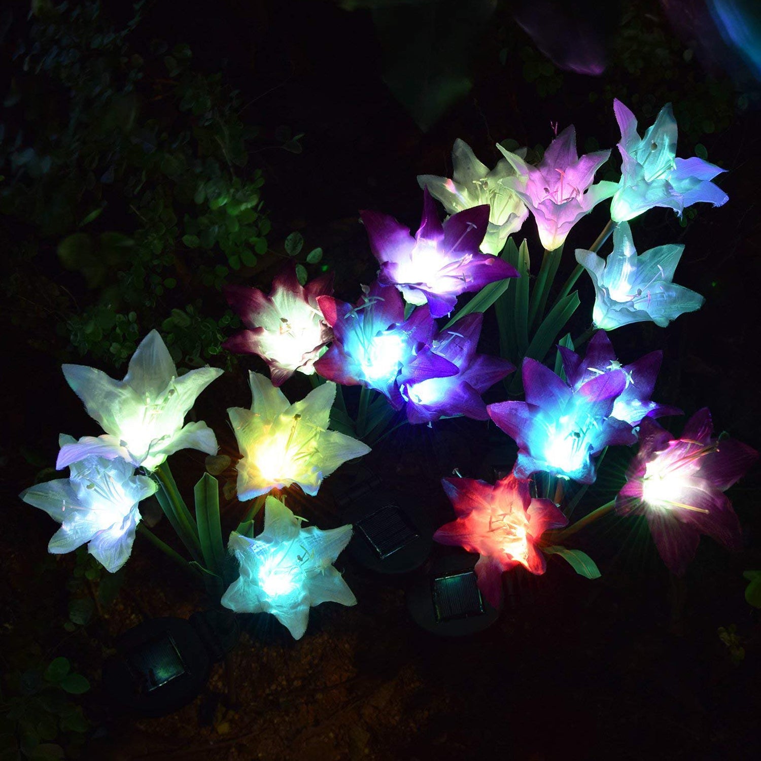 Waterproof Outdoor Solar Lily Flower Stake Lights ( Pack Of 2 Pcs )