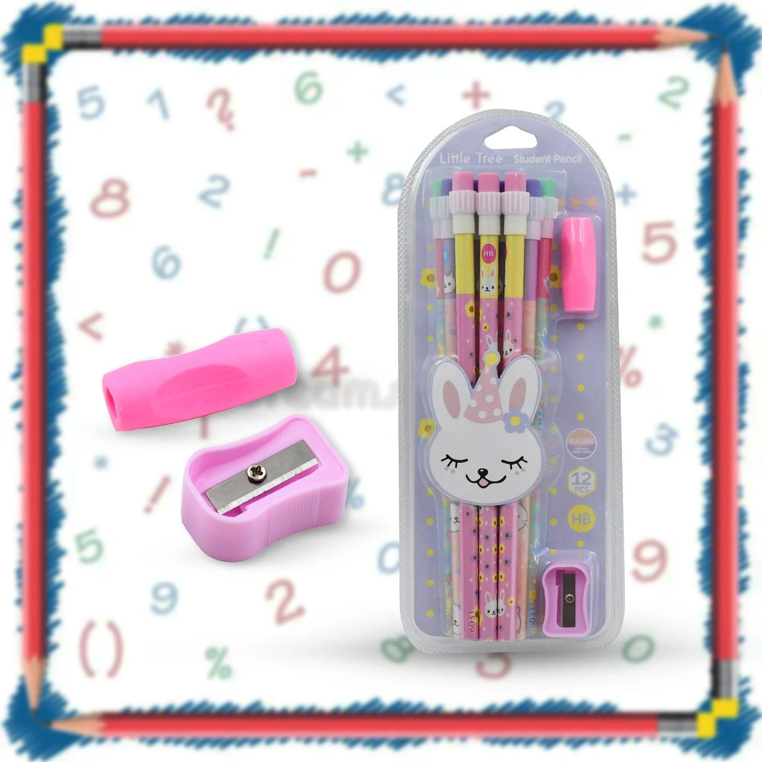 4396 Cute Rabbit Bear Drawing Graphite Writing Pencil Set With Pencil Sharpener  Eraser Pencil And Eraser Set With Eraser For Kids For Girls Fancy School Stationary Birthday Party Return Gift (14 Pc Set) - 69KART