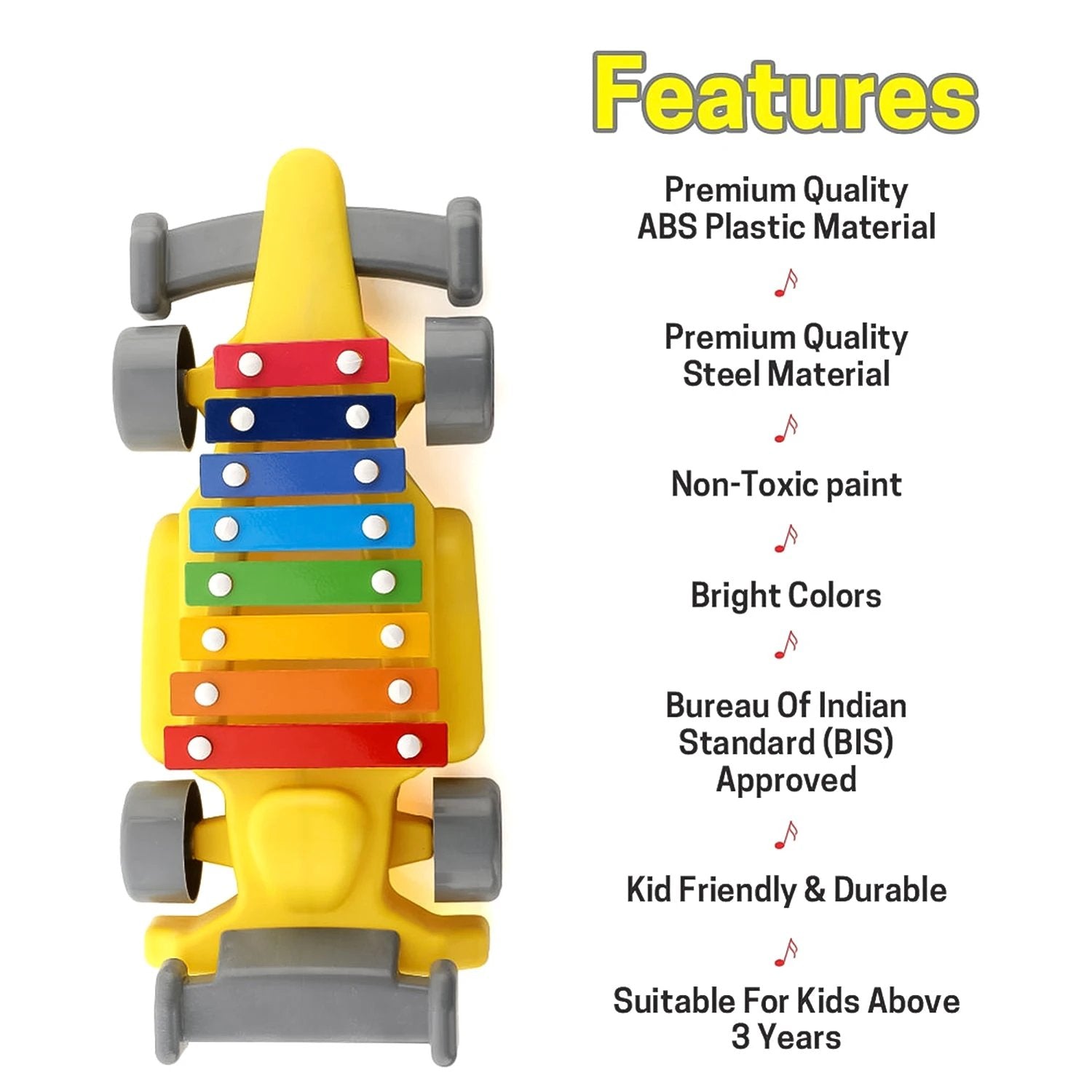 Musical Car Piano Xylophone Toy Plastic Car Xylophone (1 Set) - 69kart