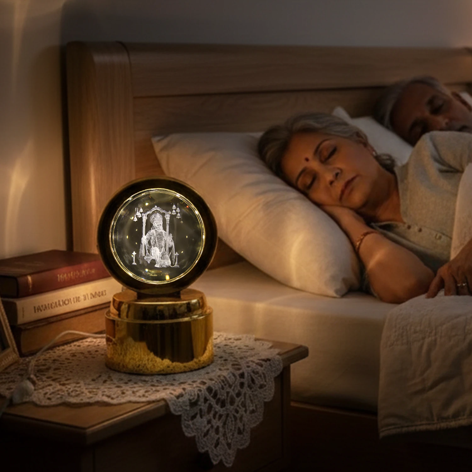 Bajrang Bali 3d Crystal Ball Night Light With Led Illumination (1 Pc) by Wukusy