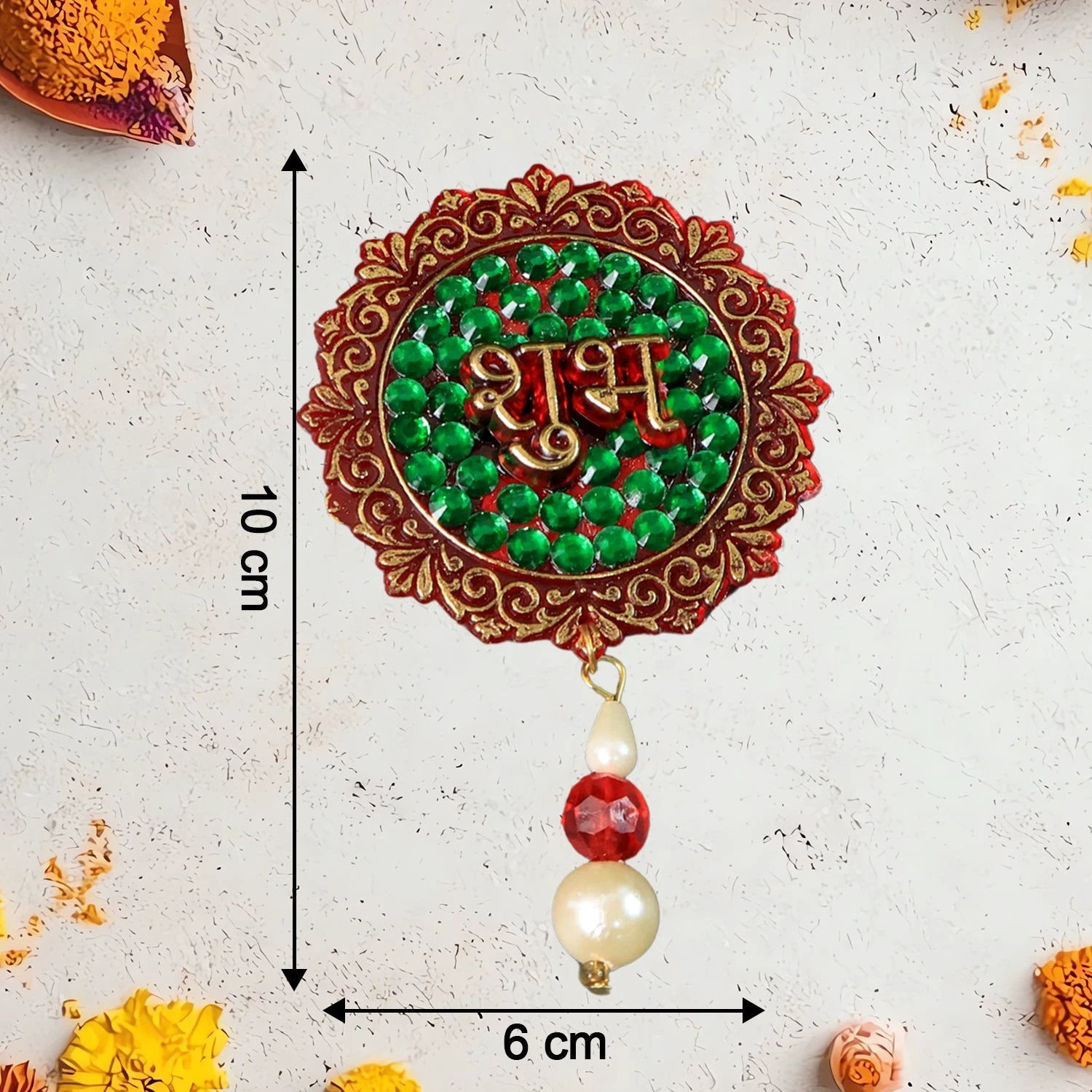 Shubh Labh Beaded Decorative Door Hanging (2 Pc) by Wukusy