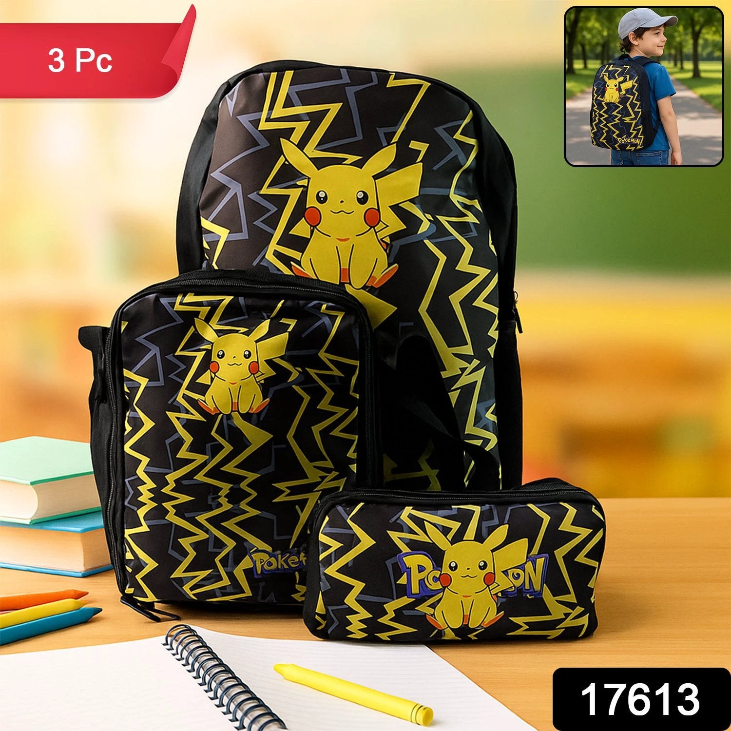 Cartoon Character School Bag Combo Set For Kids (3 Pc) by Wukusy