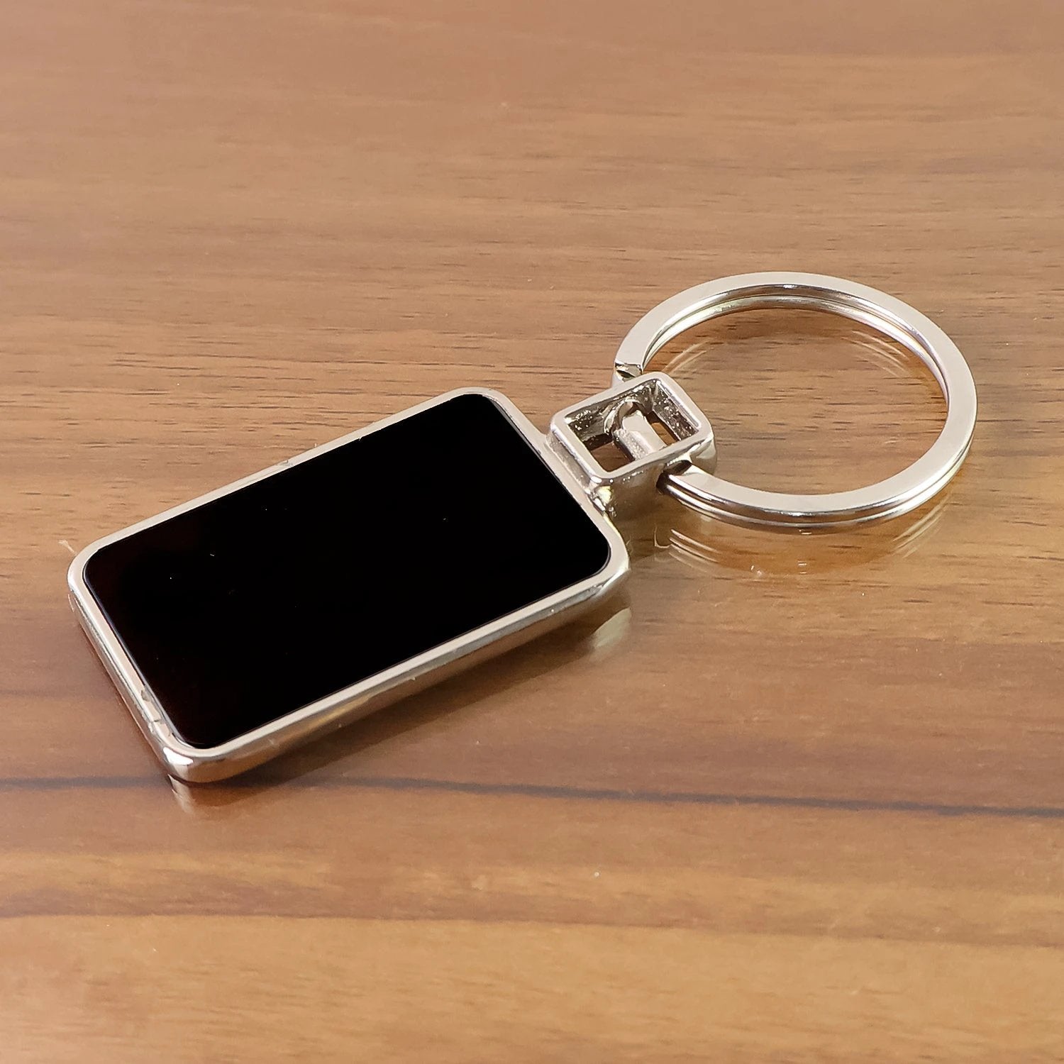Rectangular Black & Silver Metal Keychain by Wukusy