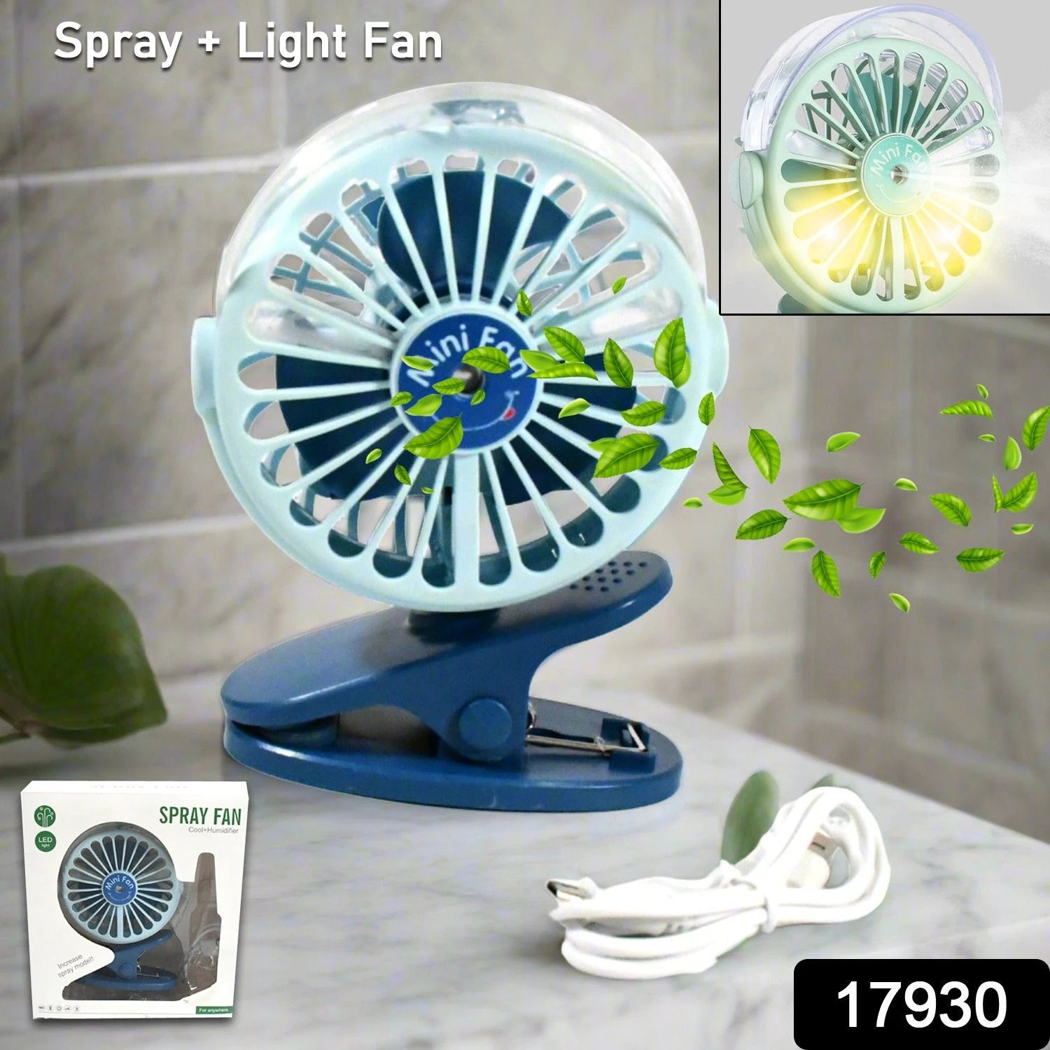 17930 Portable Clip-on Fan Battery Operated With Light  Spray Small Yet Powerful Usb Table Fan 3-speed Quiet Rechargeable Mini Desk Fan 360 Rotation Personal Cooling Fan For Home Office Camping - 69kart