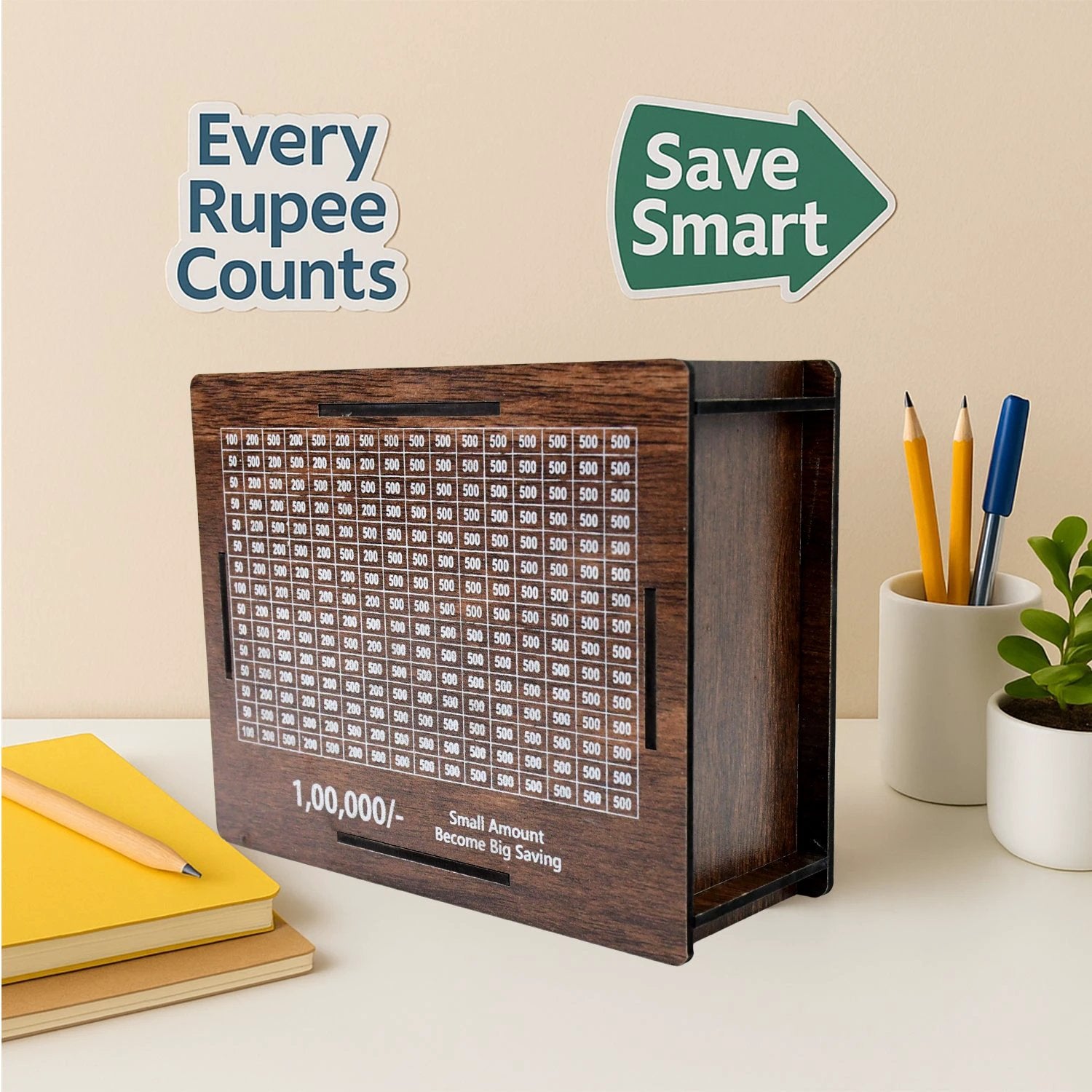 Wooden Money Piggy Bank Money Box (1 Pc With Marker Pen) by Wukusy