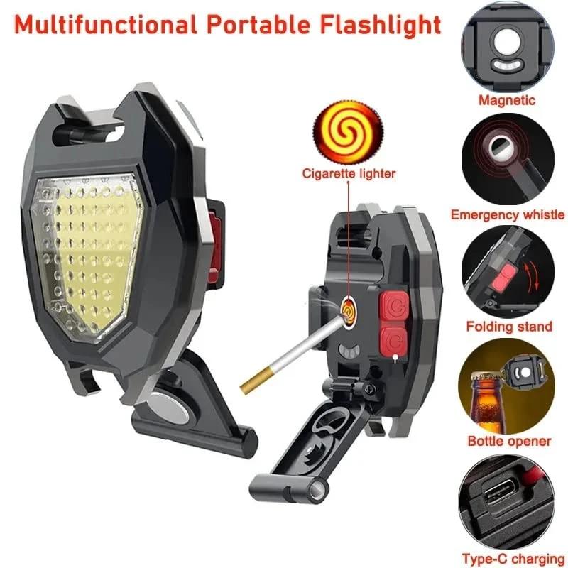 4543 Portable Triangular Shaped Emergency Camping Flashlight With Cigarette Lighter Lumens Rechargeable Waterproof Portable Led Light Camping Keychain 6lighting Modes With Strong Magnet 3 Color Lighting For Travel Camping Walking - 69KART