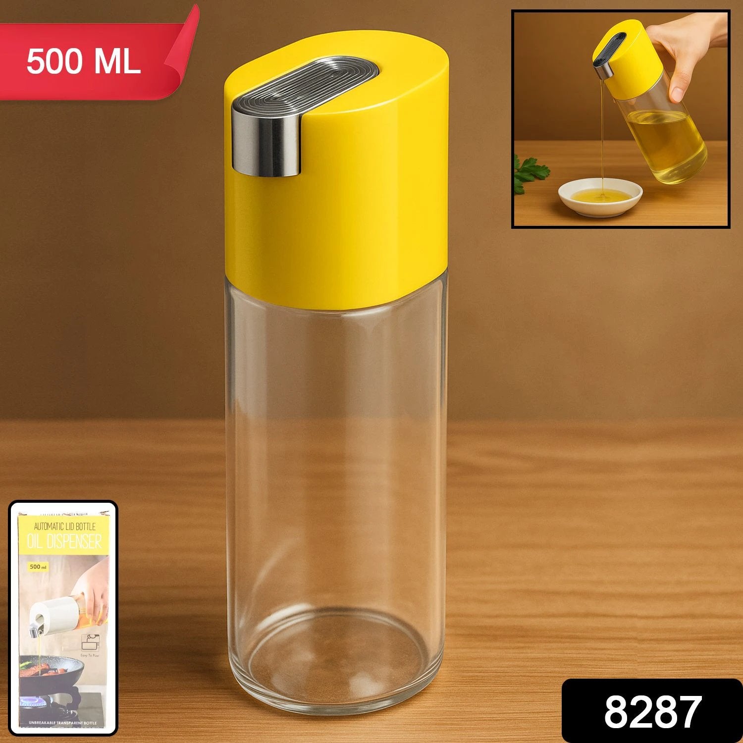 500 Ml Automatic Oil Dispenser Bottle With One-touch Controlled Pour Spout (1 Pc) - 69kart