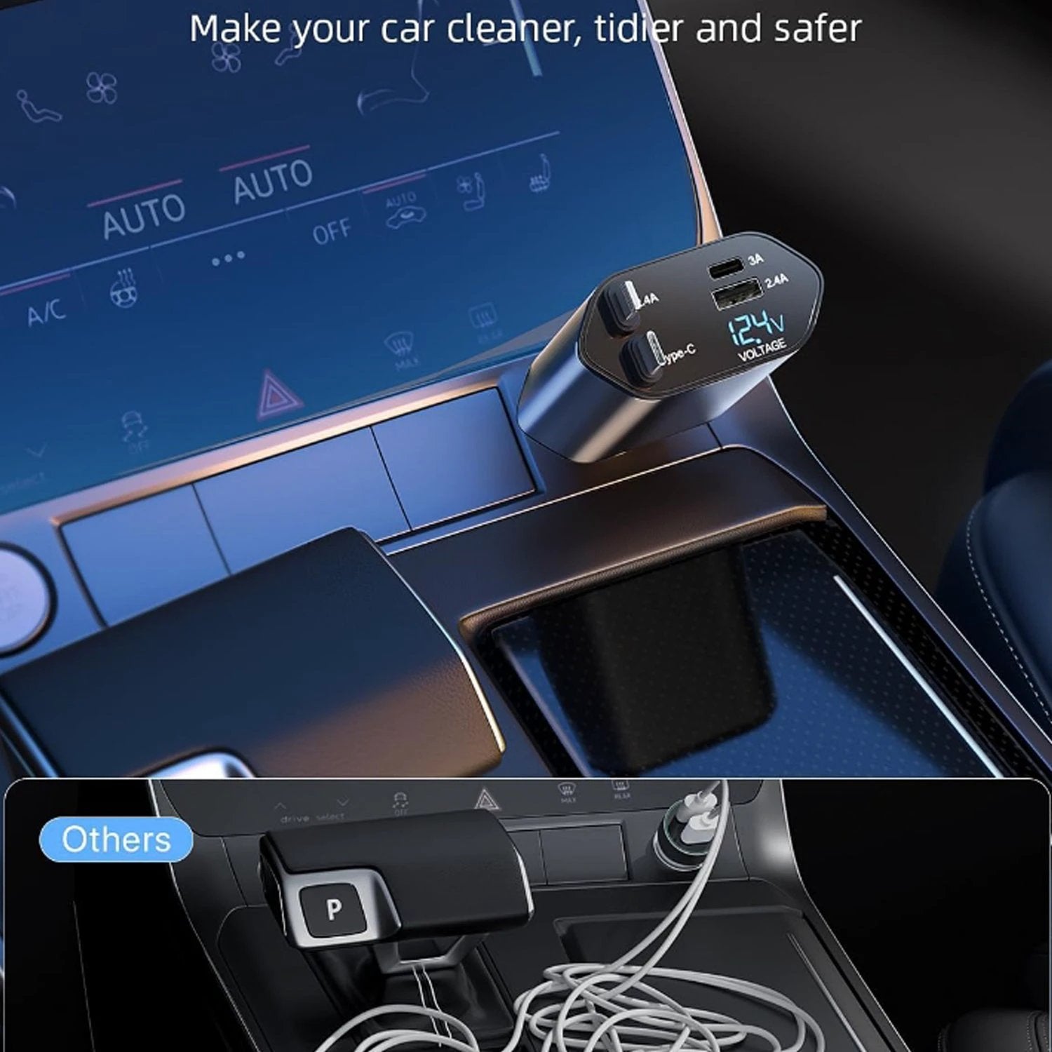 4-in-1 Super Fast Car Charger With Dual Built-in Cables Dual Usb Ports by Wukusy