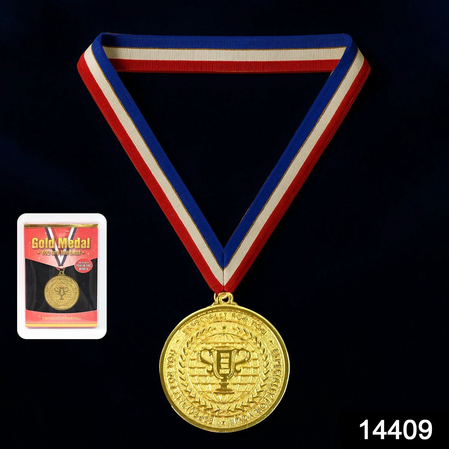 Gold Metal Medal With Tricolor Ribbon (1 Pc) by Wukusy