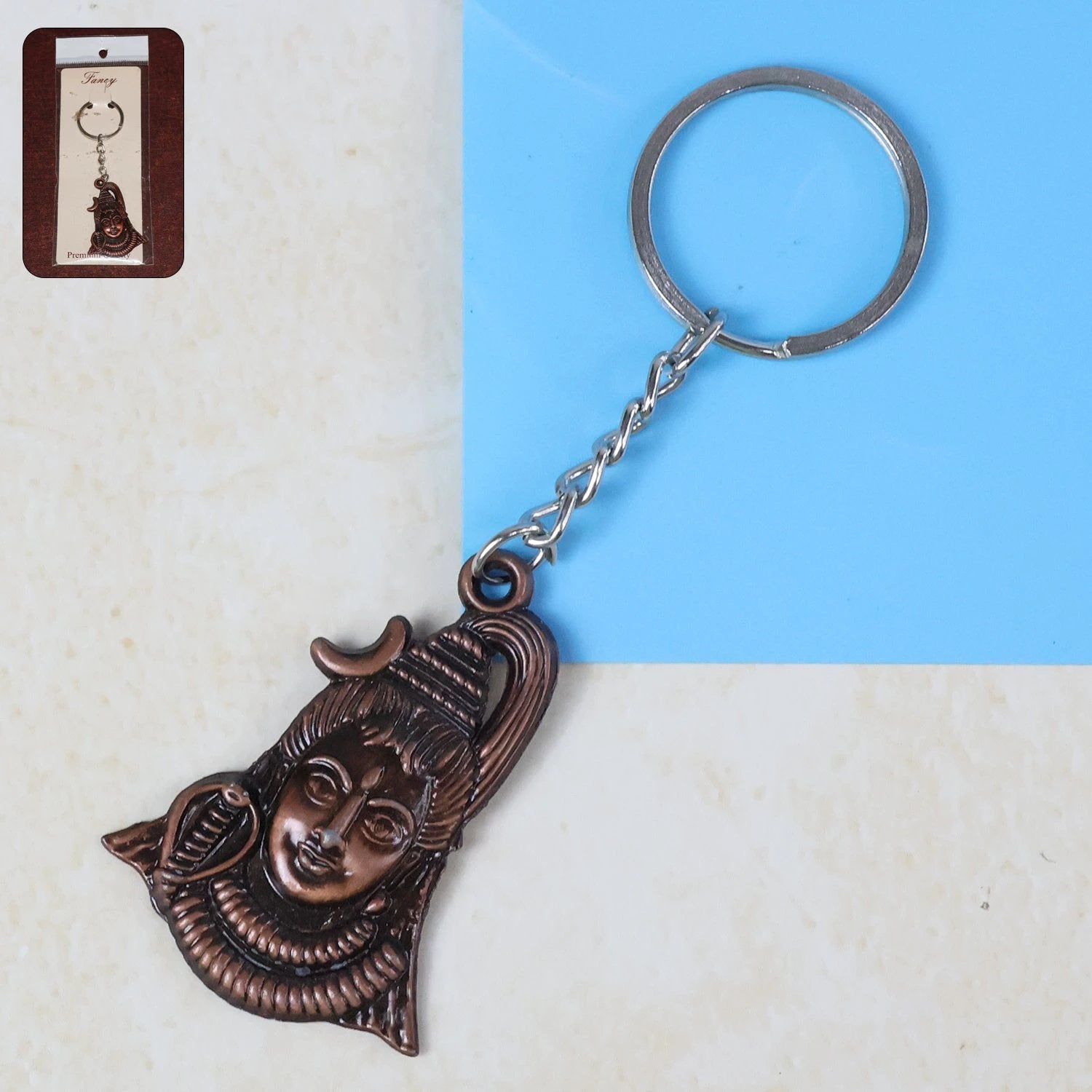 Lord Shiva Face Antique Finish Keychain by Wukusy