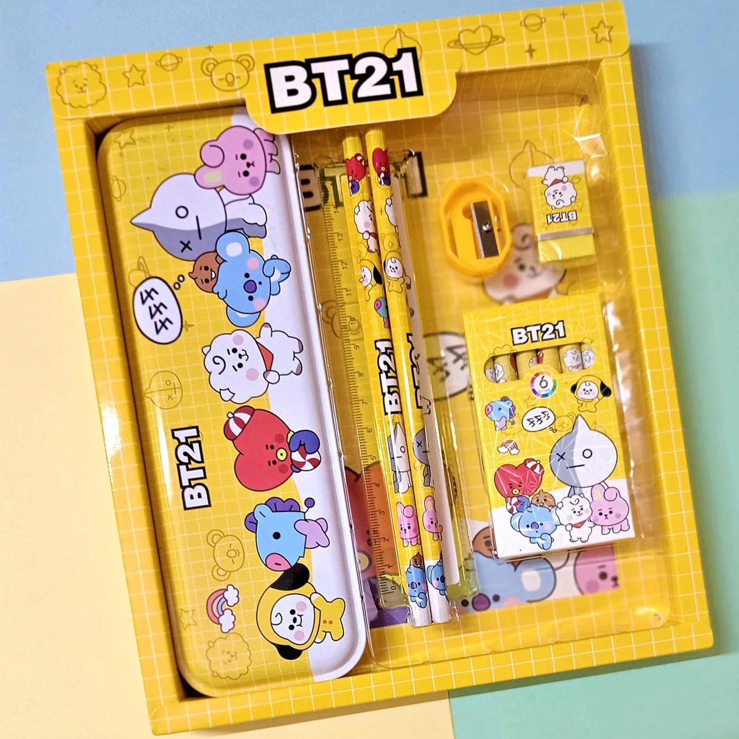 3294 Stationery Kit For Kids - Stationery Set Includes Metal Pencil Box Sharpener Pencil And Eraser Set School Supply Set Birthday Return Gift For Kids Boys Girls (12 Pc Set) - 69KART