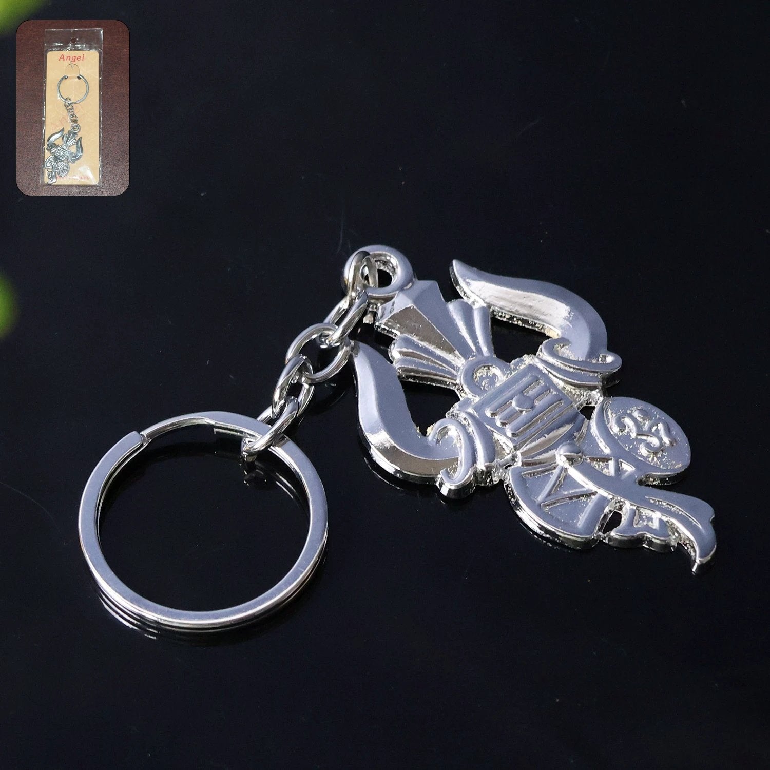 Trishul Damru Shiv Symbol Silver Keychain (1 Pc) - 69KART