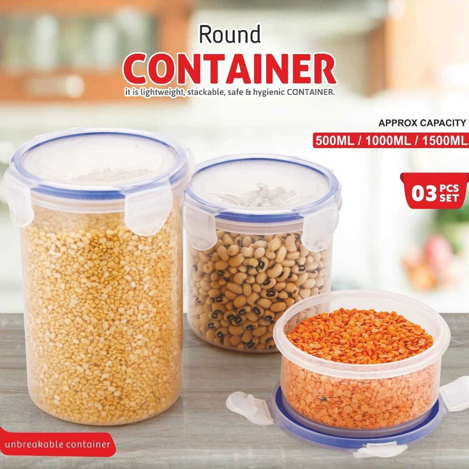5828 Round Plastic Airtight Food Storage Containers With Leak Proof Locking Lid Storage Container Set Of 3( Approx Capacity 500ml1000ml1500ml Transparent) - 3 Pc Set by Wukusy