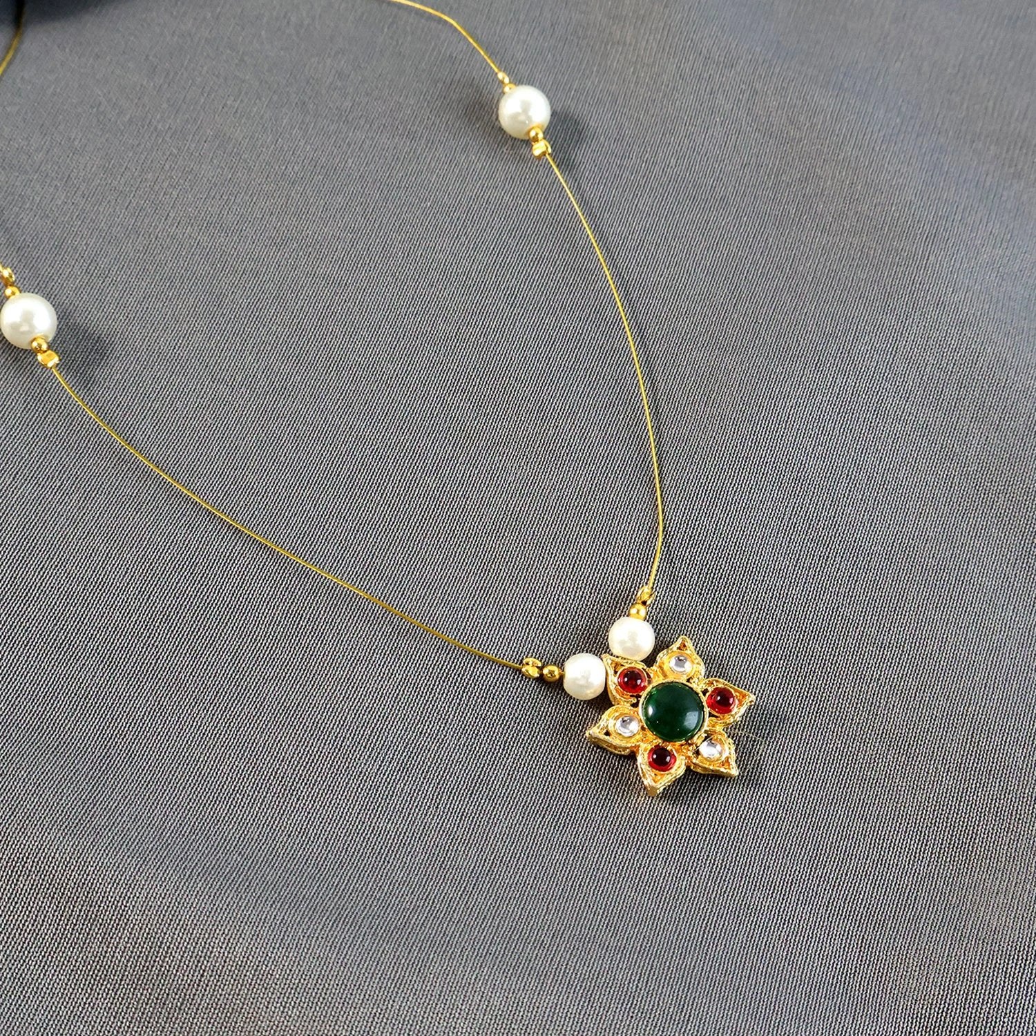 Traditional Multicolor Stone Floral Pendant Necklace Chain (1 Pc) by Wukusy