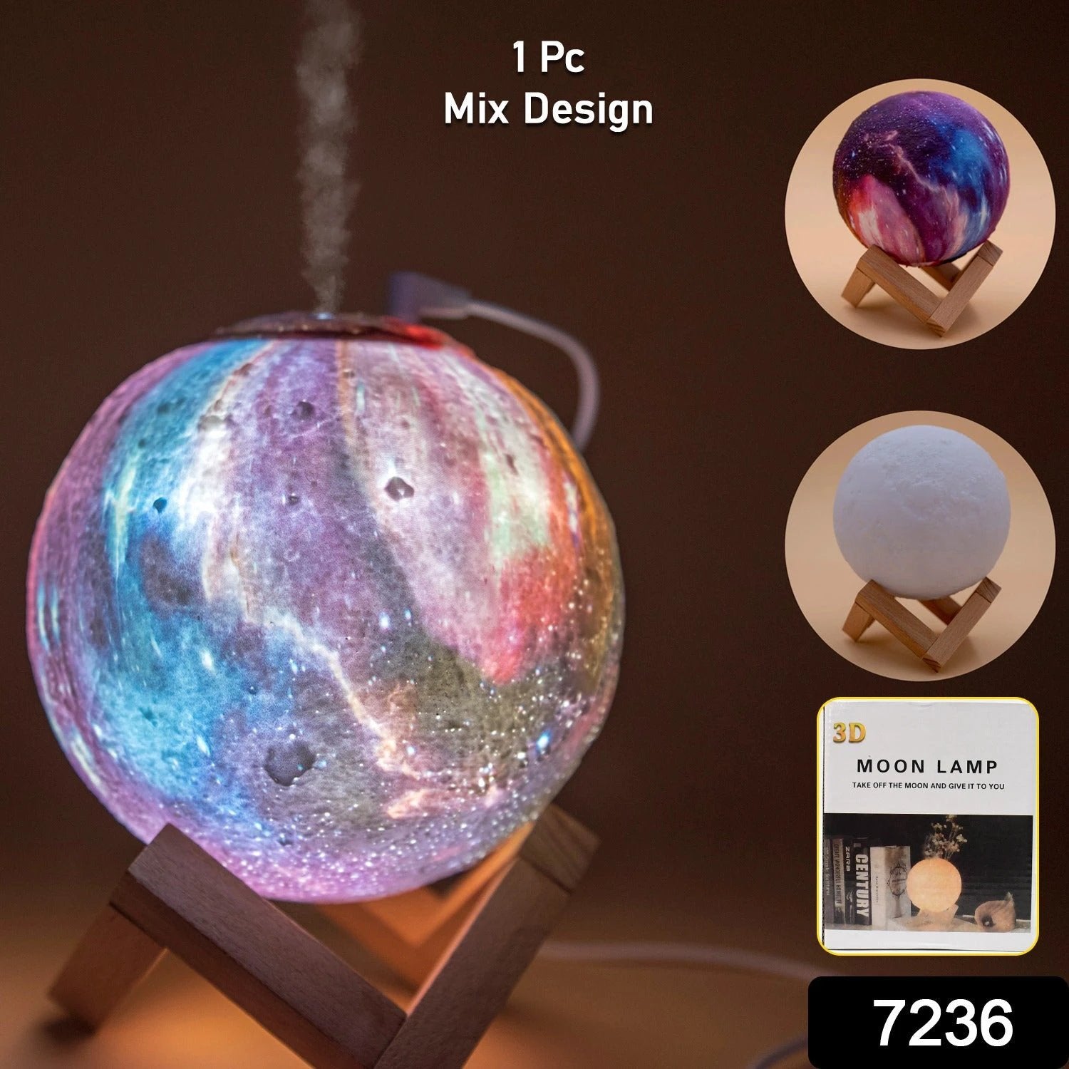 3d 2 In 1 Led Printed Moon Lamp Aroma Diffuser (1 Pc) by Wukusy