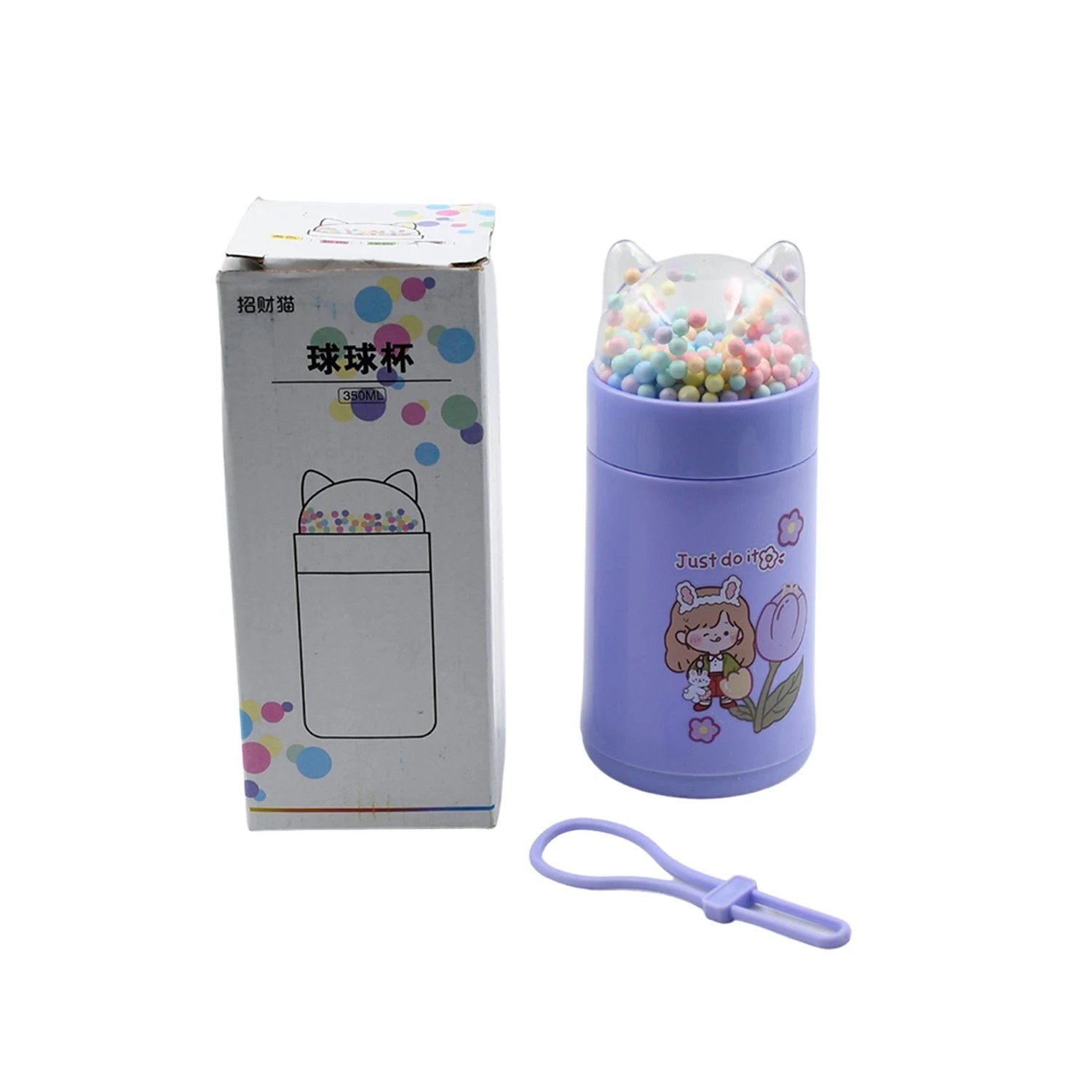 6953 Girl Glass Water Bottle For School With Kid Sparkle Strap Cat Lid Sequins Glitter Glass Cup Birthday Gift Children 350ml (Moq - 80 Pc) - 69KART
