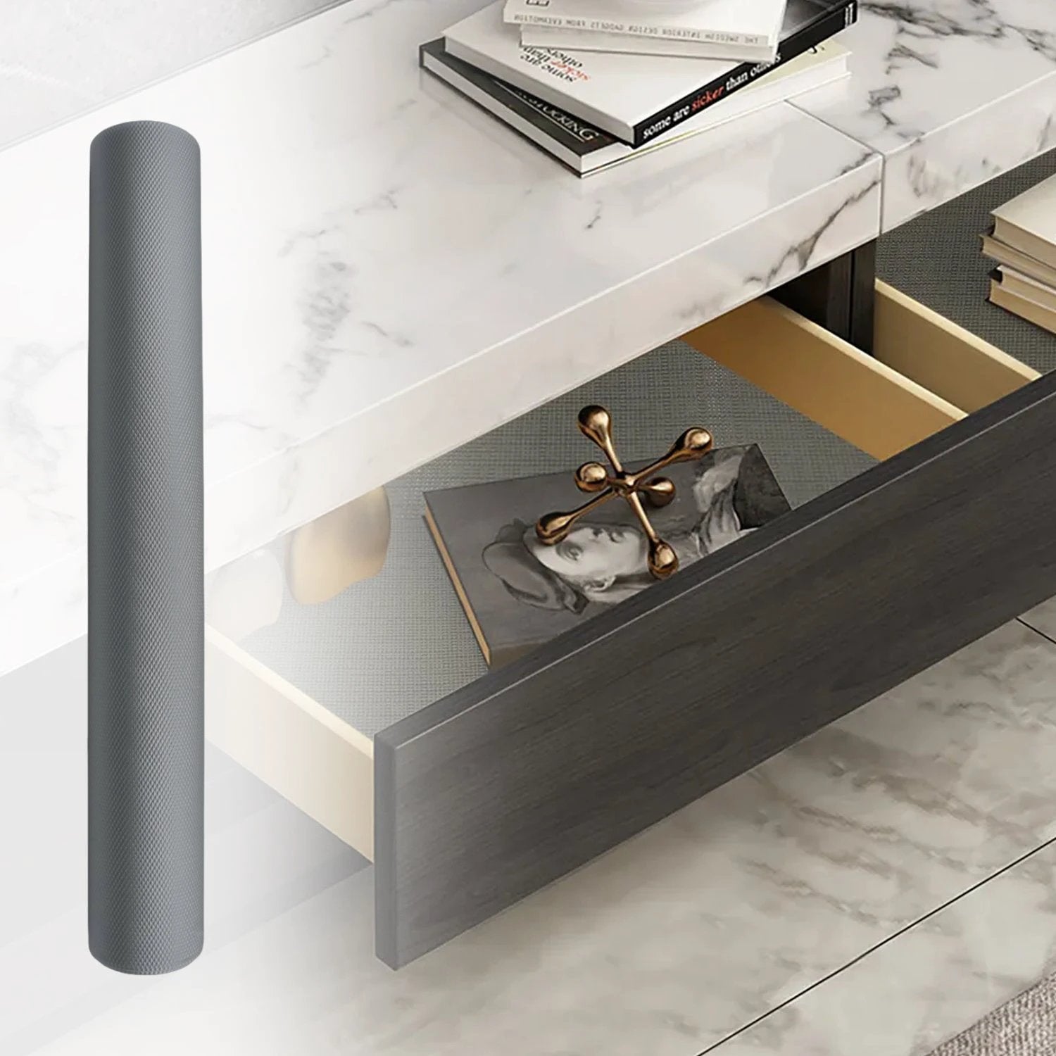 4103 Multipurpose Anti-slip Bathroom Kitchen Cabinet Drawer Shelf Mat Liner Sheets Roll Fridge Mat Table Mat Anti-slip Super Strong Placement Mat For Fridge Bathroom Kitchen Drawer Shelf Liner (45cmx5m) by Wukusy