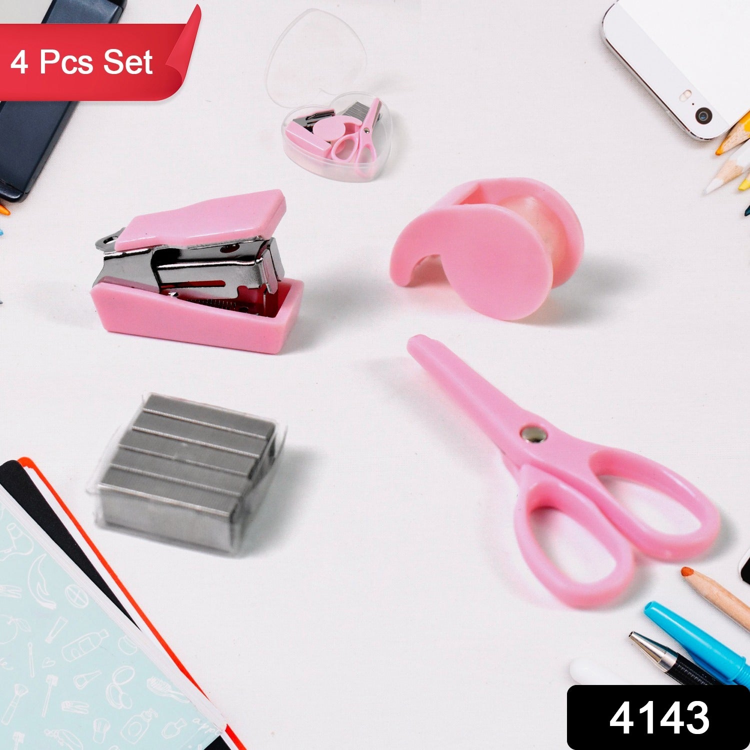 Mini Office Stationery Set Including Stapler Scissors Paper Clips Tape Dispenser Transparent Tape And Staples