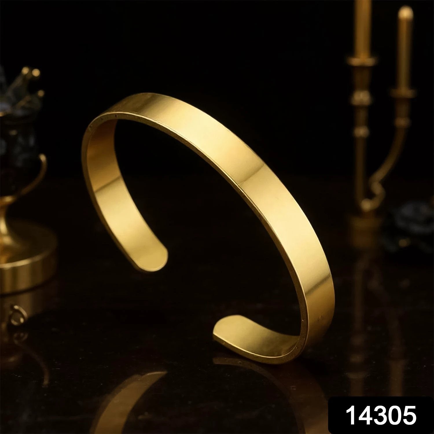 Elegant Gold Finish Open Cuff Bracelet Kada (1 Pc) by Wukusy