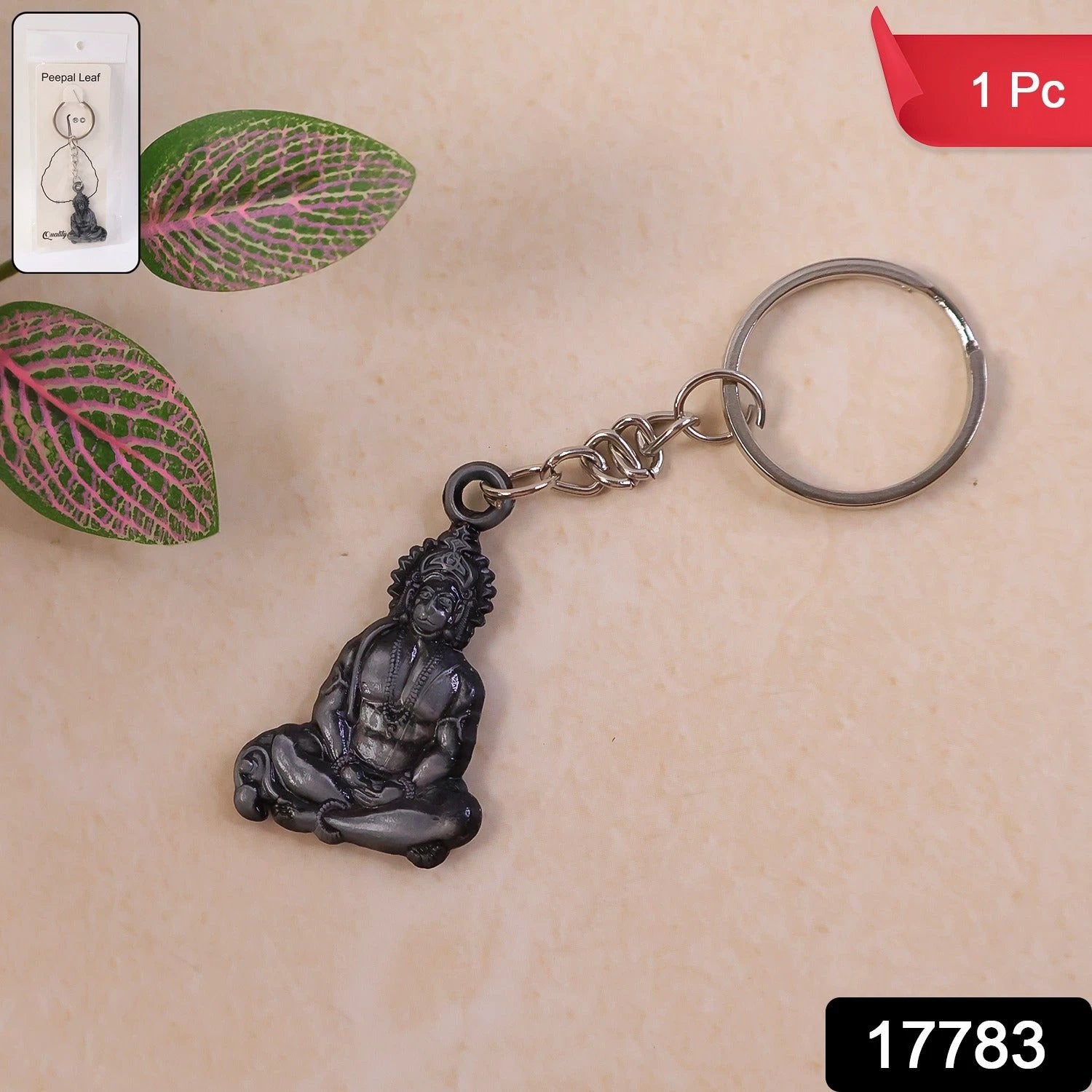 Premium Spiritual Hanuman Ji Sitting Pose Metal Keychain (1 Pc) by Wukusy