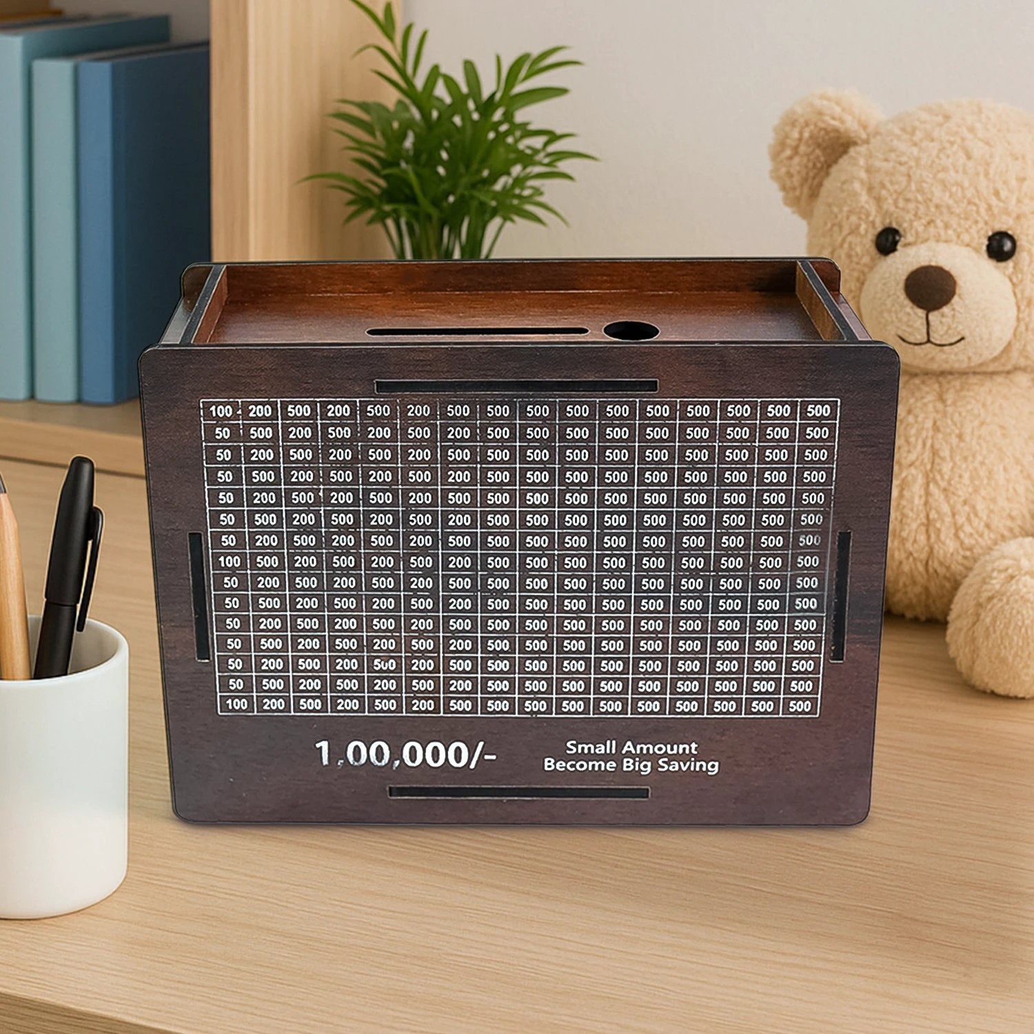 Wooden Money Piggy Bank Money Box (1 Pc Pen Not Included) by Wukusy