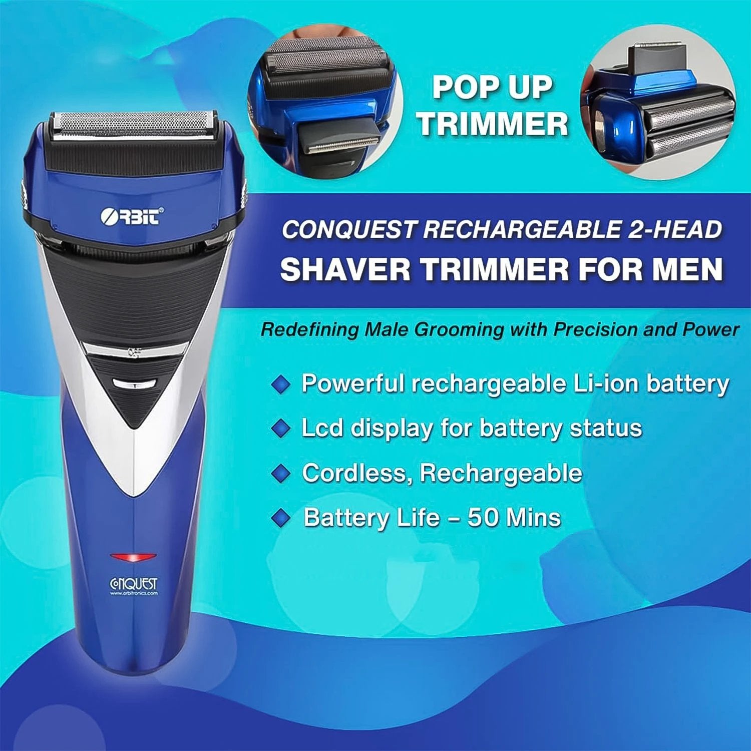 Orbit Rechargeable Electric Foil Shaver 2 Head Shaver With Pop Up Trimmer (1 Pc) - 69KART