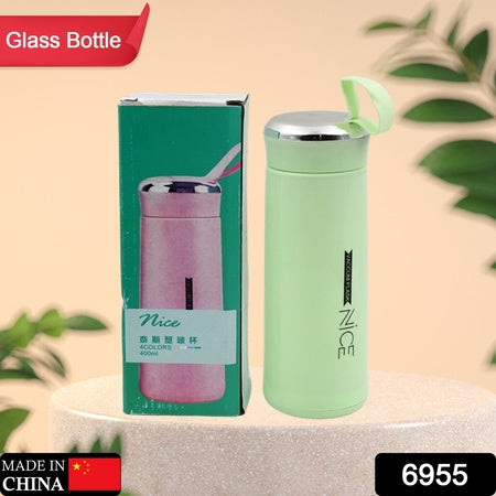 Outdoor Sport Water Bottle 400ml Leak Proof Bpa-free For Travel Cold And Hot Water Glass Water Bottle With Daily Water Intake For Gym And Children (Moq -100 Pc)