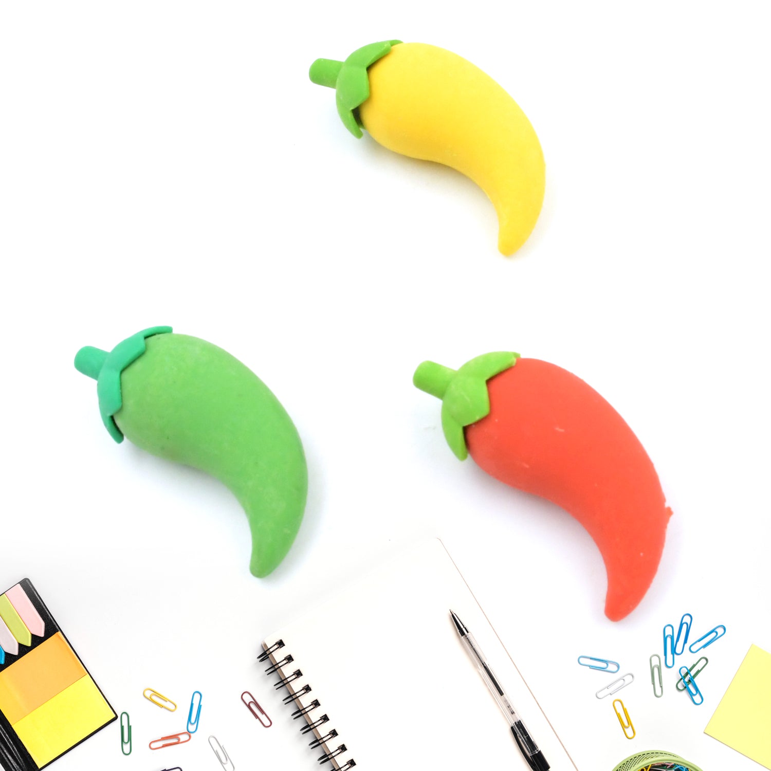 3D Colorful Chili Shape Erasers (3 Pc Set)