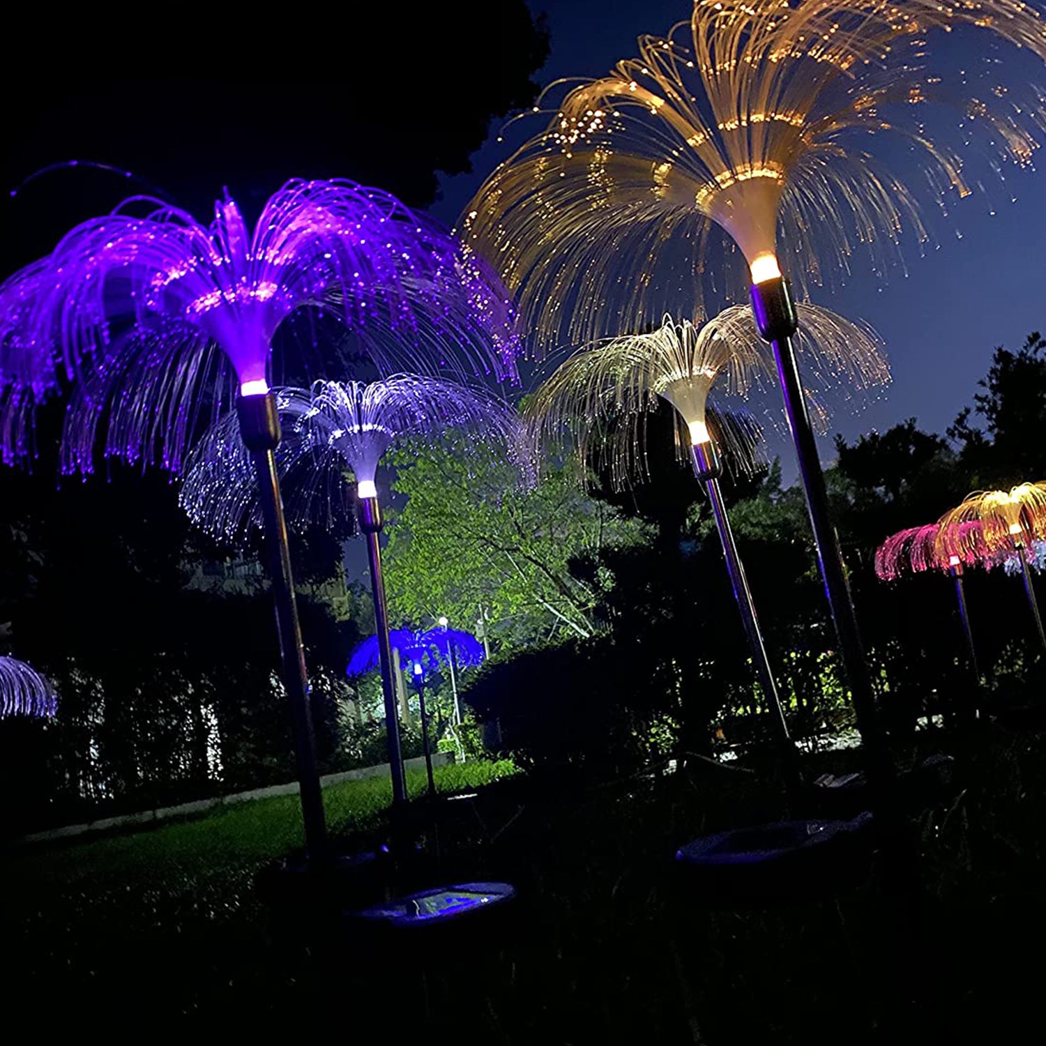 Garden Solar Outdoor Lights Decorative  7 Colors Changing Rgb Light Waterproof Flower Jellyfish Firework Decor For Garden Patio Landscape Pathway Yard Holiday Decor 2pcs