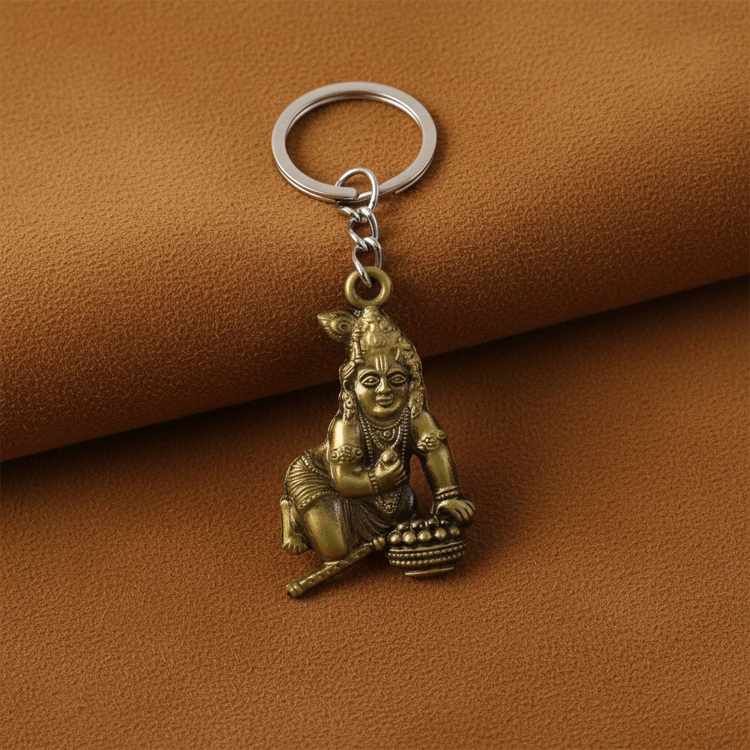 Premium Antique-gold Metal Bal Krishna Makhan Chor Keychain (1 Pc) by Wukusy