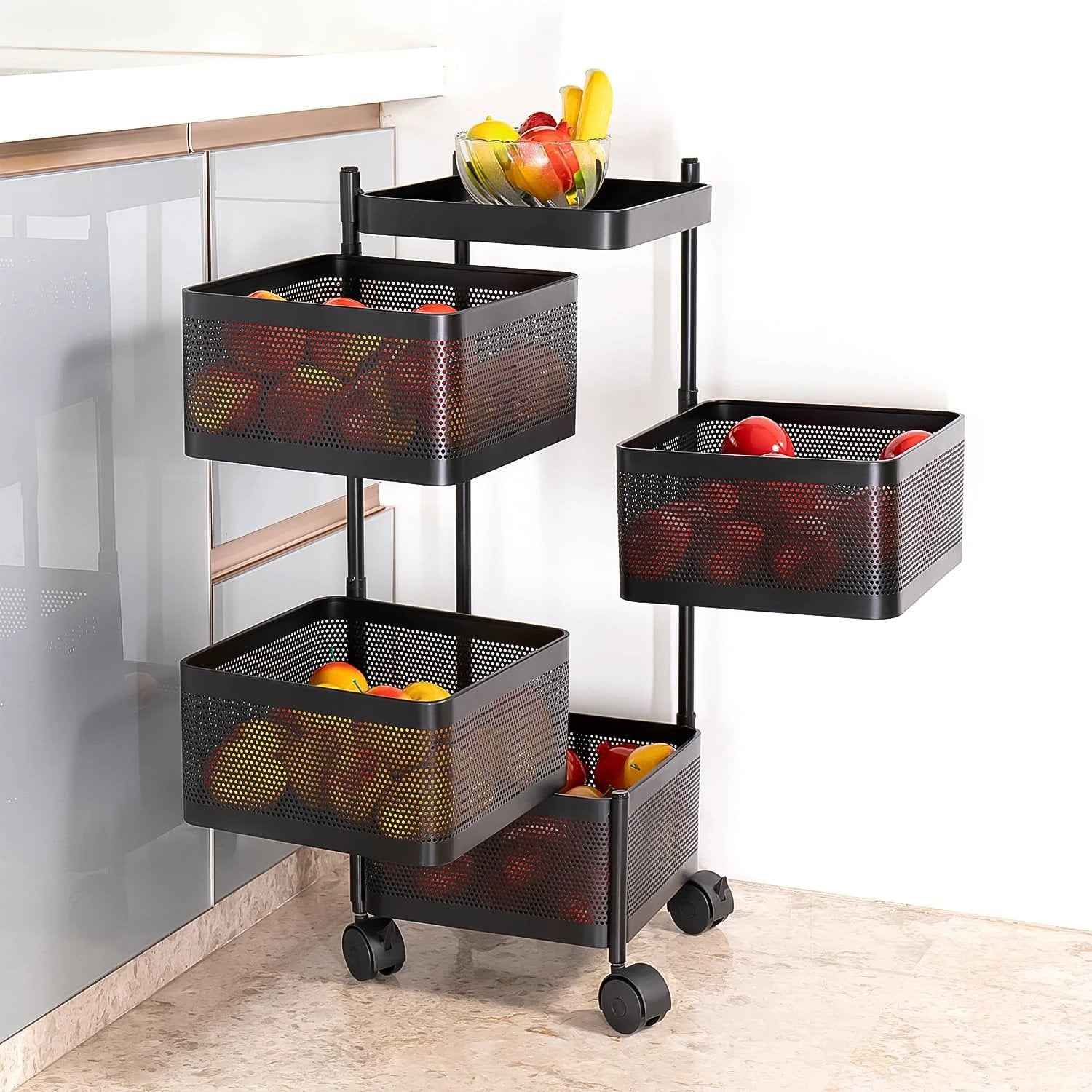 Metal Square High Quality Kitchen Trolley With Wheels (4 Layer  1 Pc) - 69KART