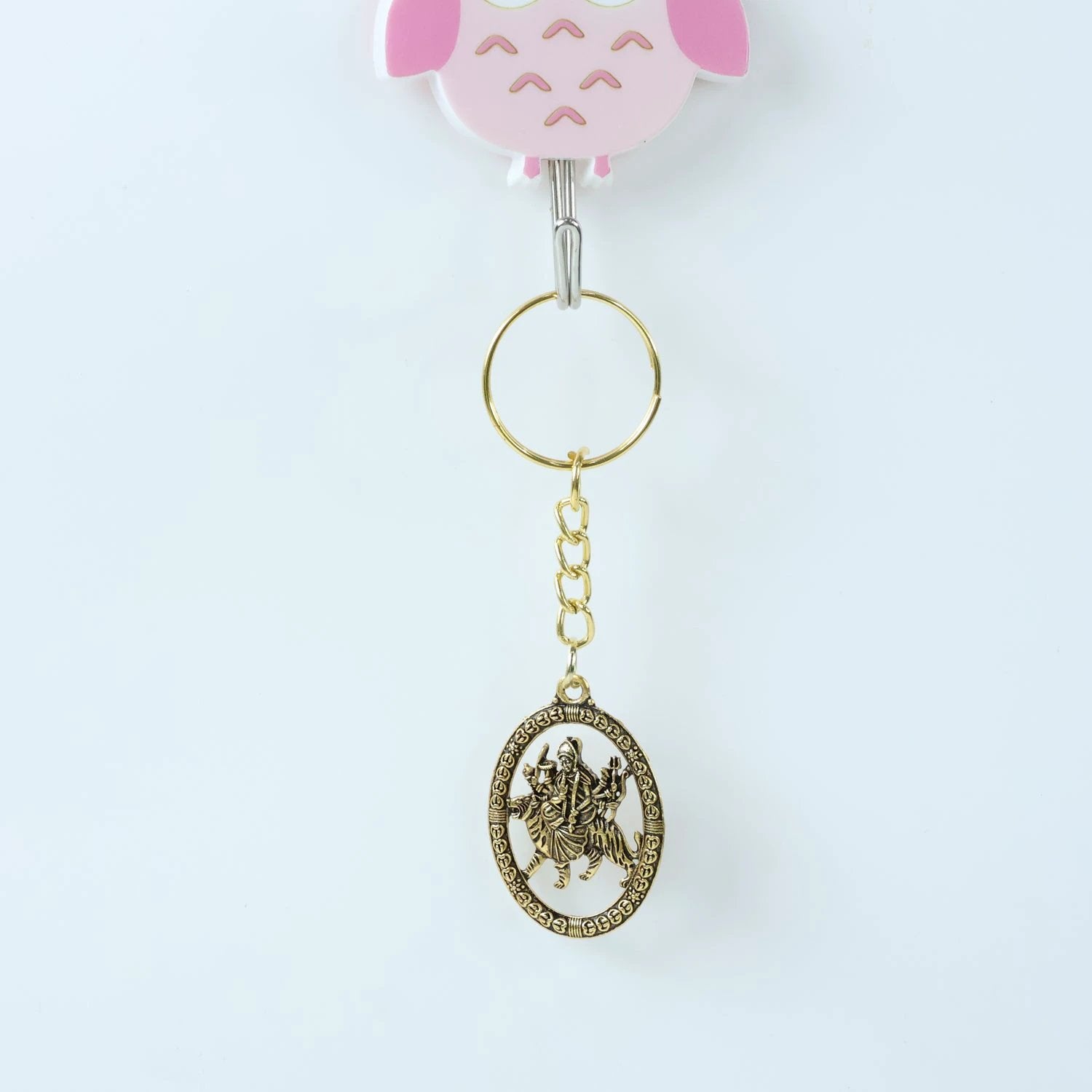 Maa Durga Oval Frame Golden Keychain by Wukusy