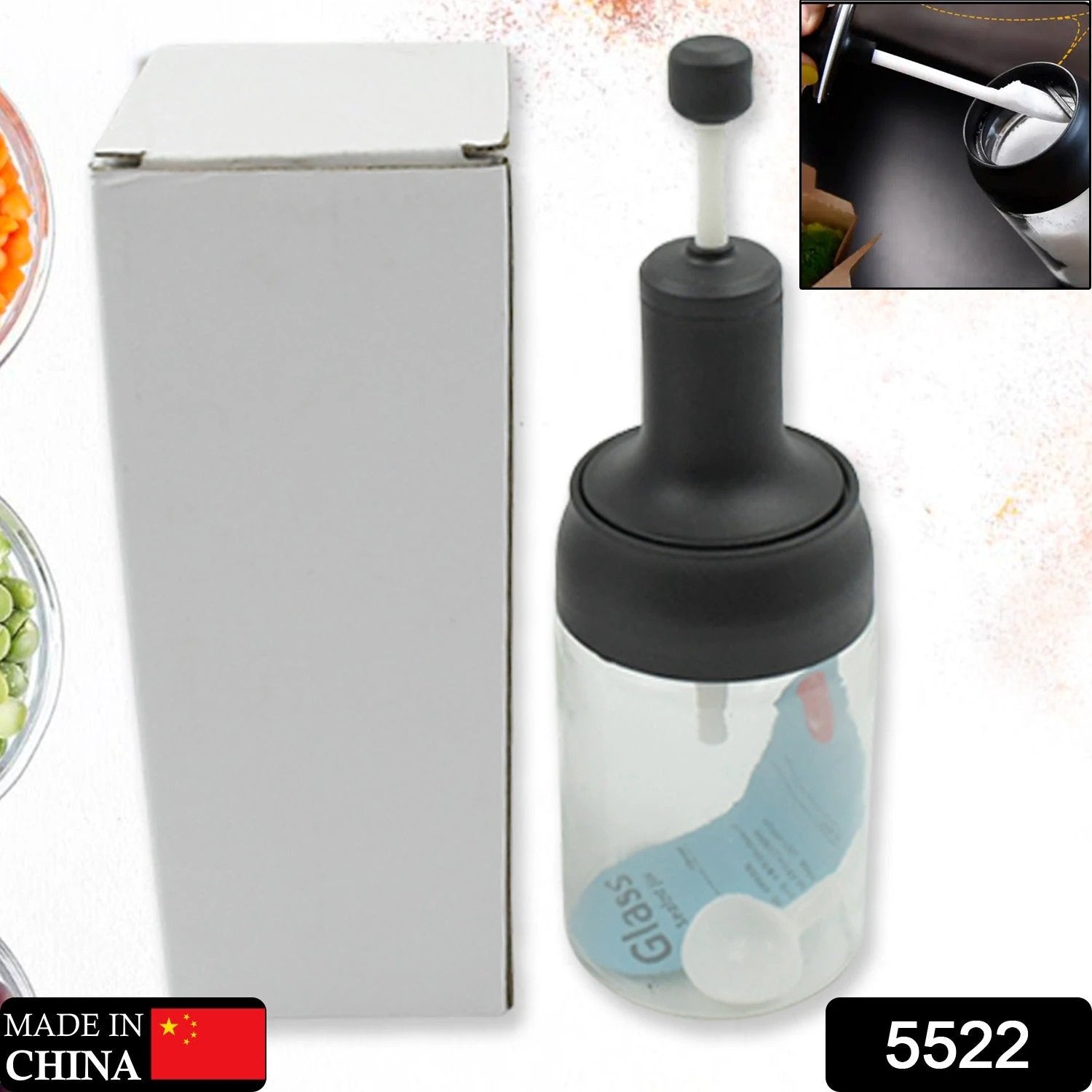5522 Heat-resistant Condiment Container Seasoning Box Glass Condiment Canisters Pots Bottle With Serving Spoons For Salt Spice Honey Sugar Bbq Resturant Jar Oil Bottle Honey Jar Dispenser Airtight Cap Transparent (1 Pc) - 69KART
