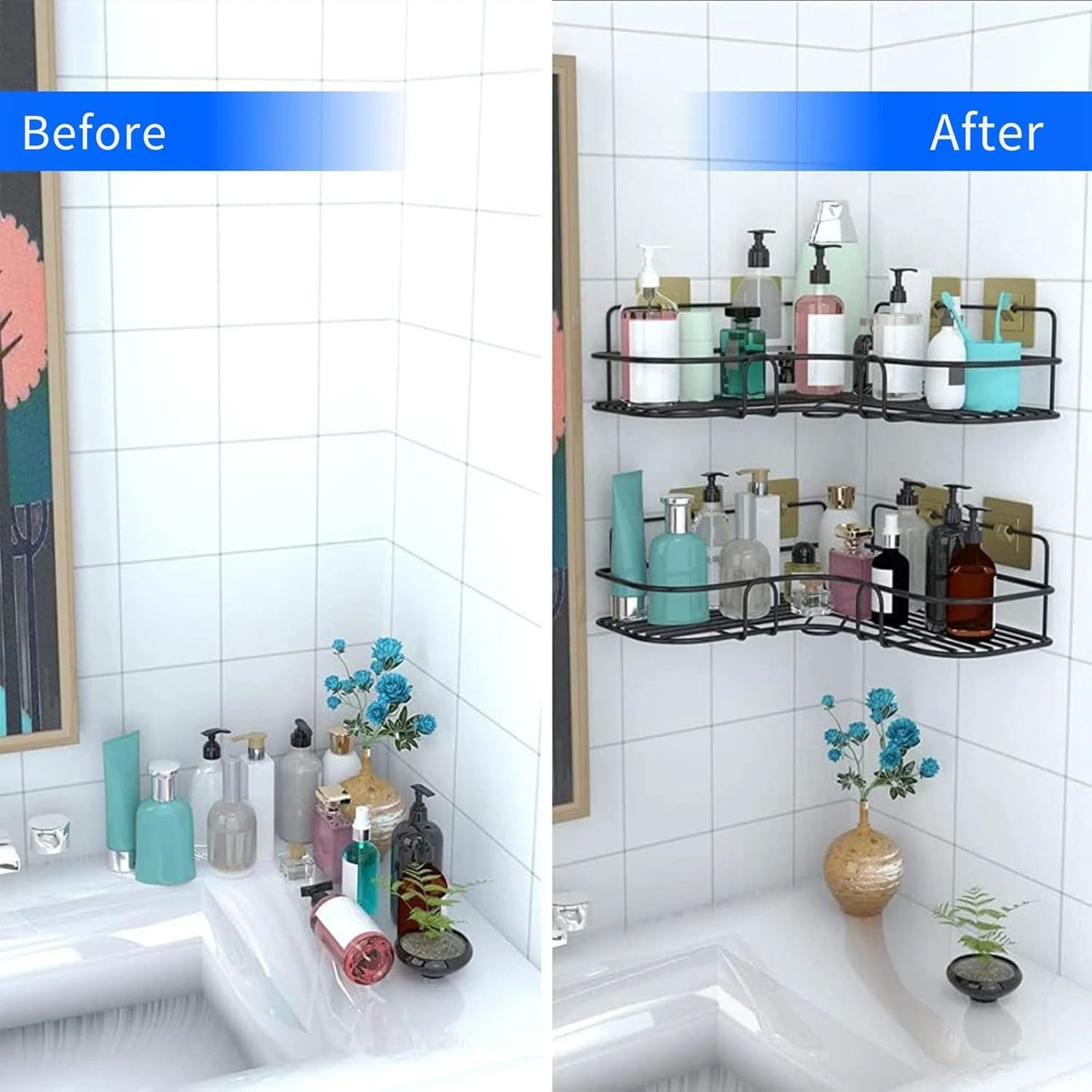 Metal Shower Shelf Without Drilling - 2 Piece Set by Wukusy