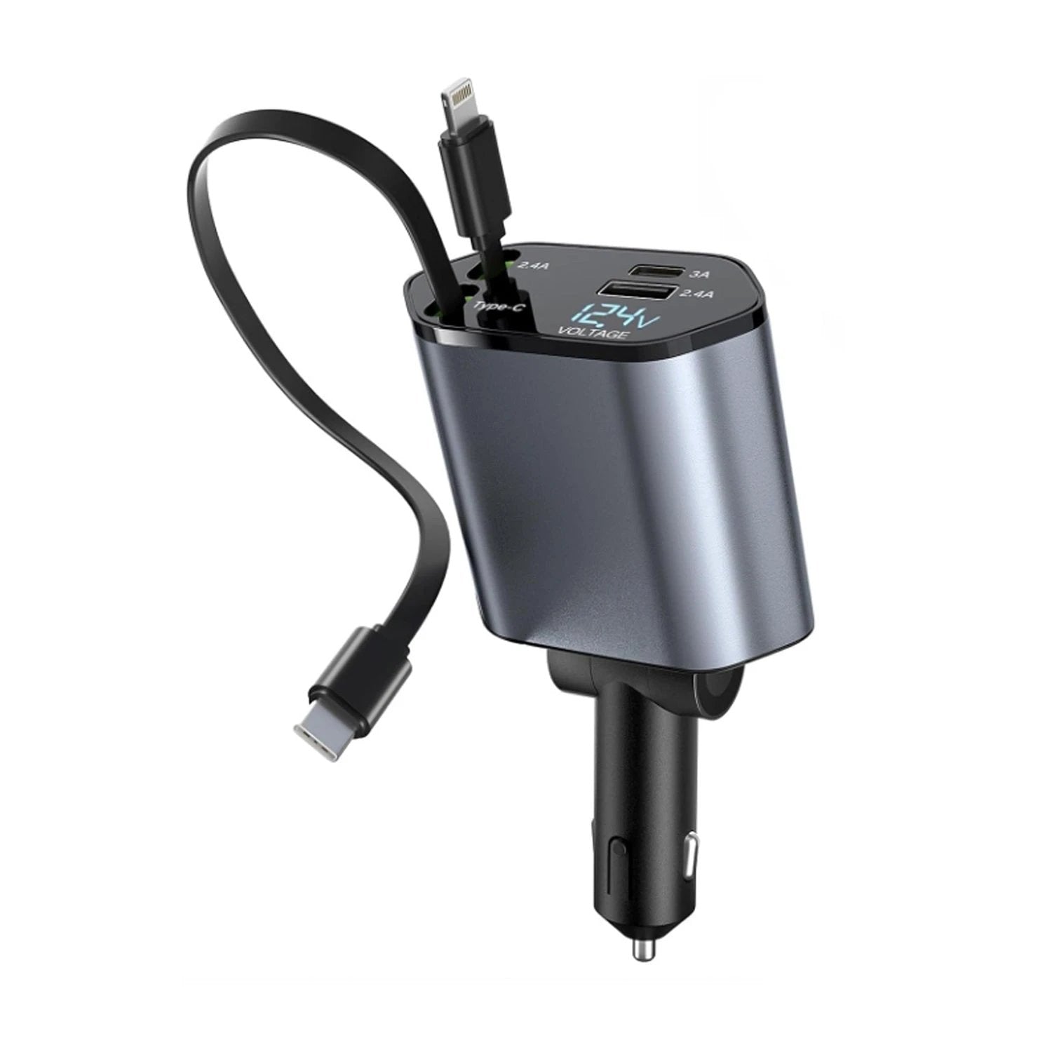 4-in-1 Super Fast Car Charger With Dual Built-in Cables Dual Usb Ports by Wukusy