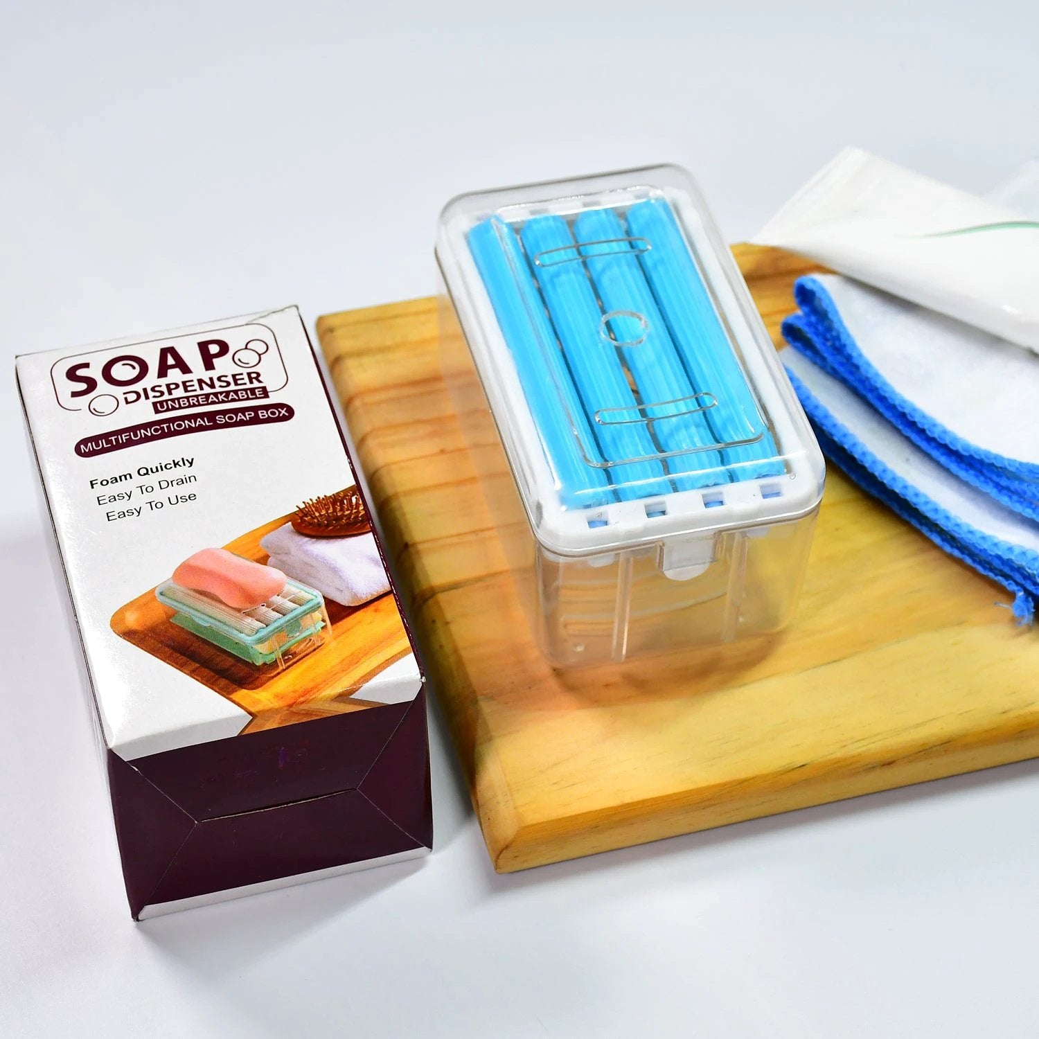 6296 2-in-1 Portable Soap Dish  Soap Dispenser With Roller And Drain Holes Multifunctional Soap Holder Foaming Soap Bar Box For Home Kitchen Bathroom - 69KART