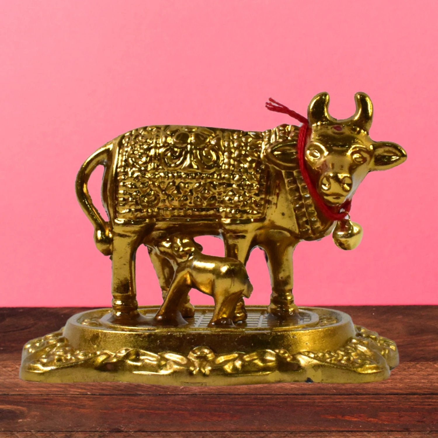 Metal Golden Kamdhenu Cow with Calf by Wukusy