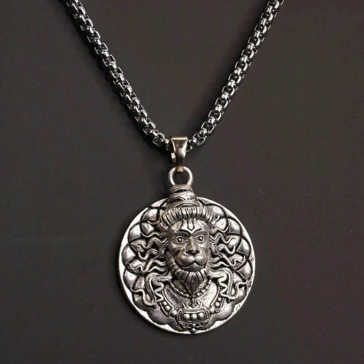 Hanuman Facelocket With Chain Pendant Necklace Chain (1 Pc) - 69KART