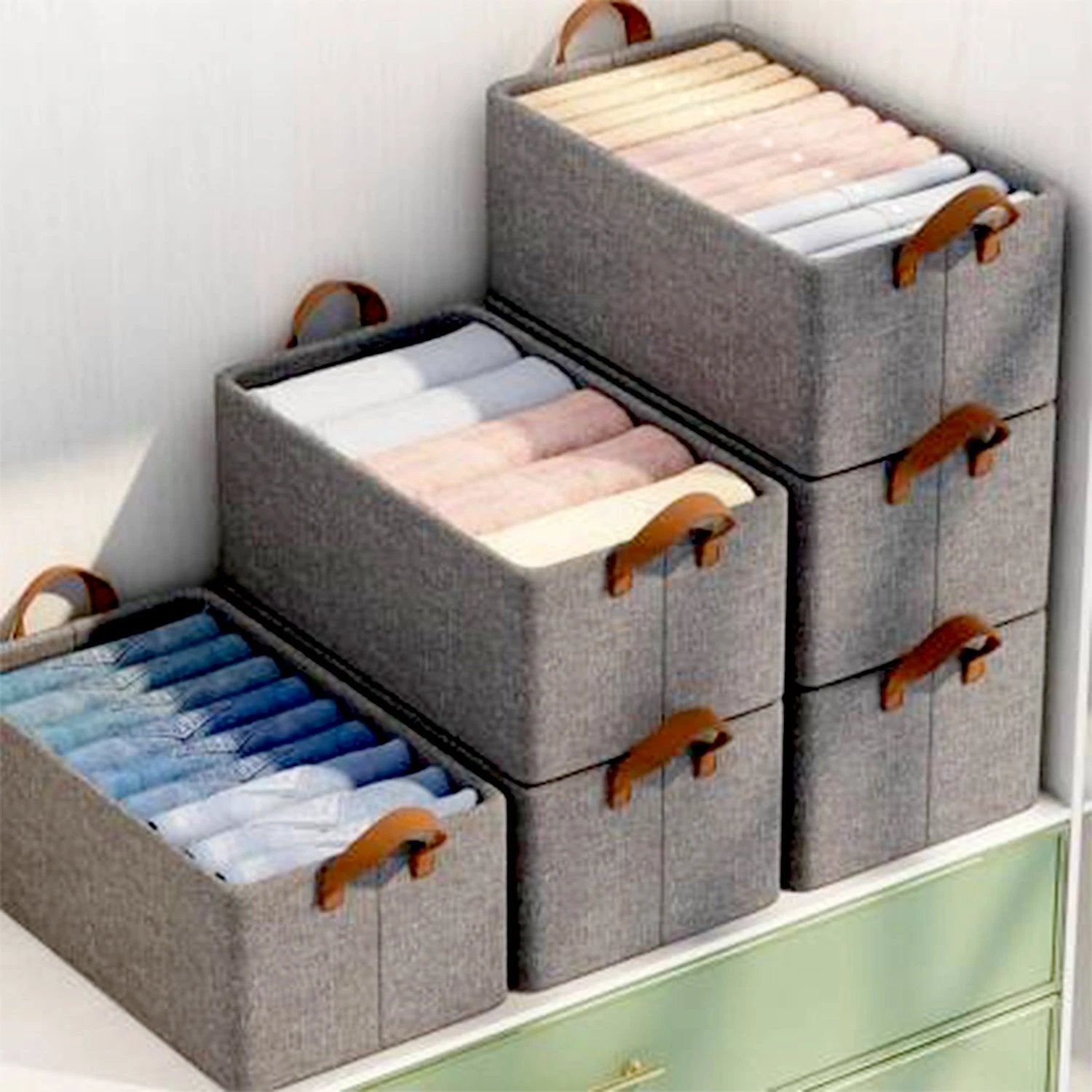 Foldable Storage Box 45cm - Cotton Linen with Handles - 69KART