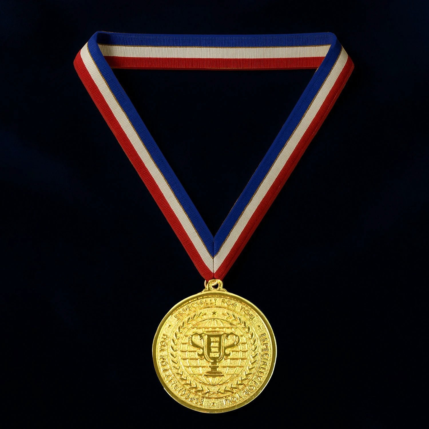 Gold Metal Medal With Tricolor Ribbon (1 Pc) by Wukusy