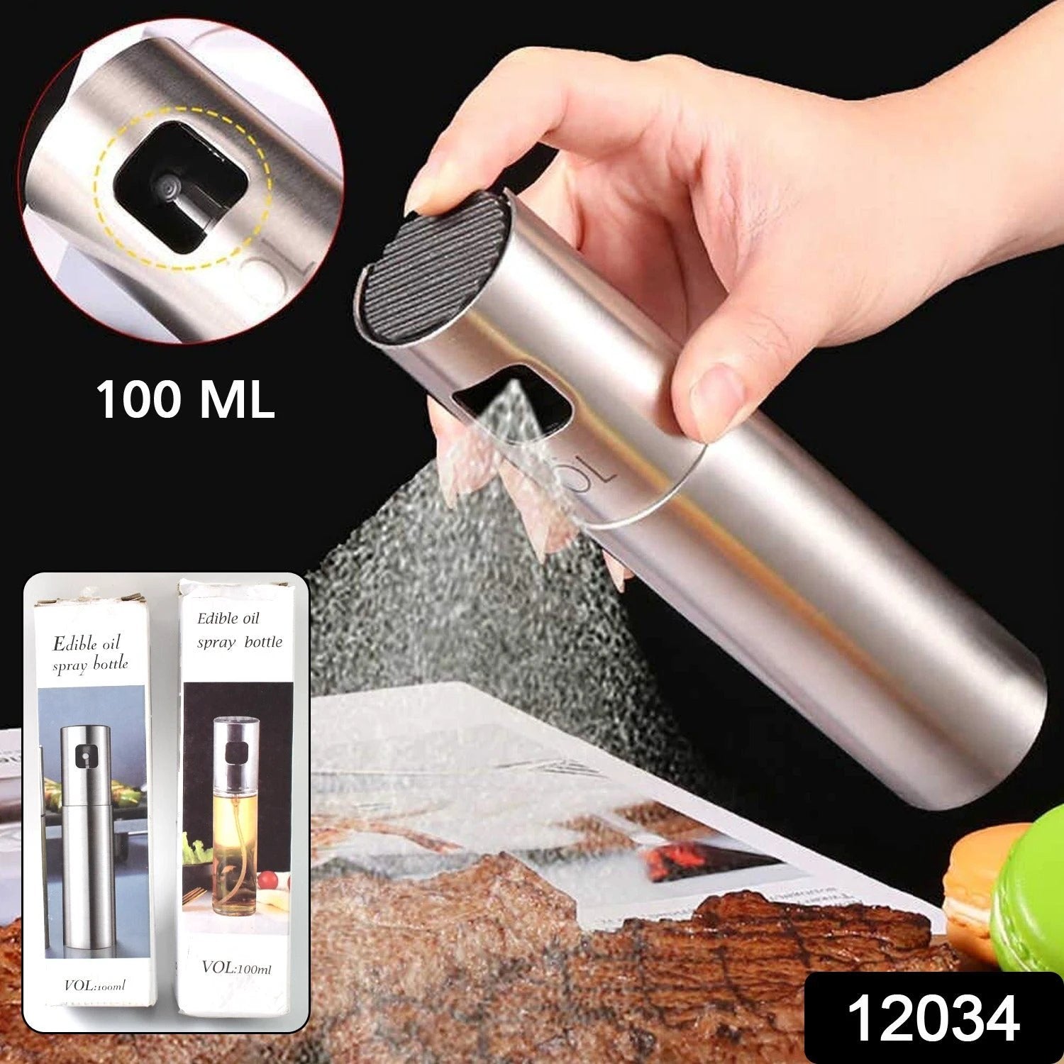 Oil Spray Bottle For Dosa Food Grade Stainless Steel Glass Oil Spray Bottle (100 Ml) by Wukusy