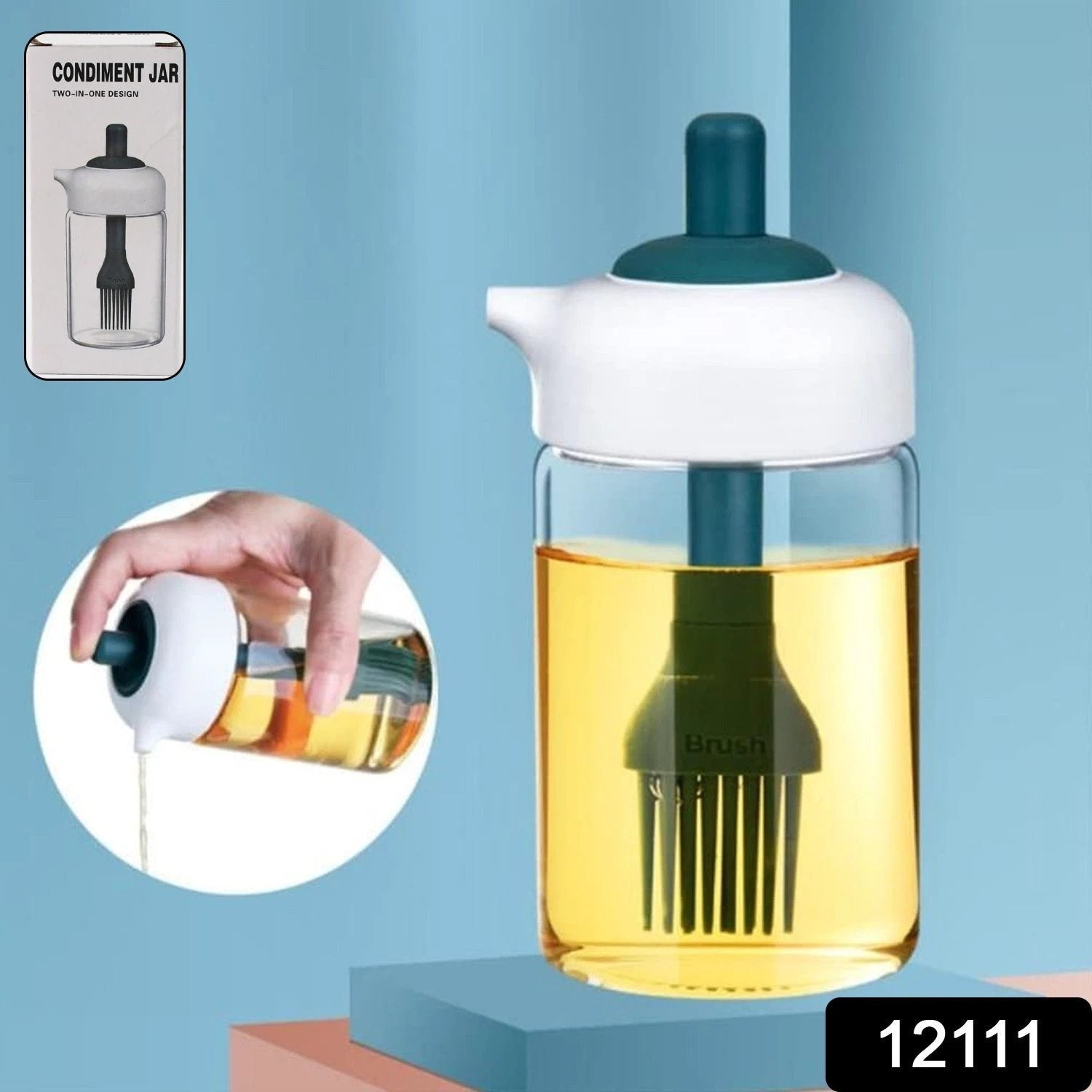 2 In 1 Glass Oil Dispenser Jar  Bottle With Brush (1 Set) - 69kart