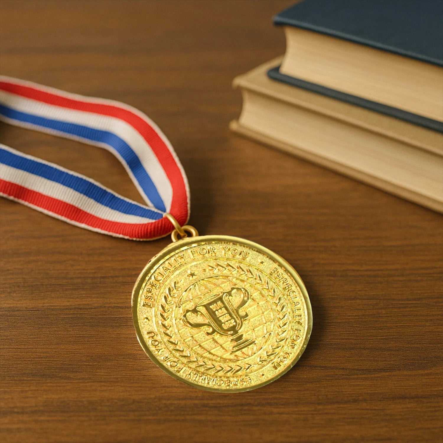 Gold Metal Medal With Tricolor Ribbon (1 Pc) by Wukusy