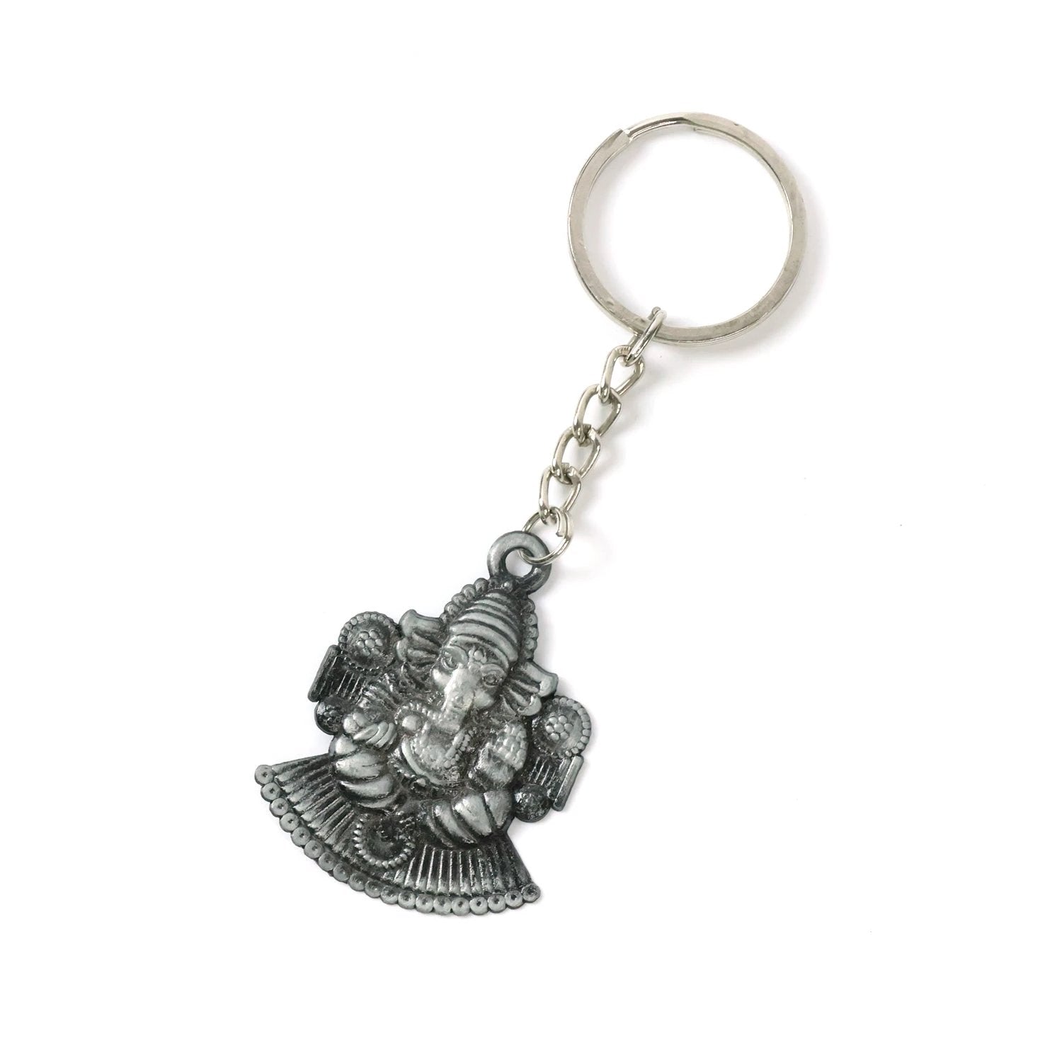 Lord Ganesha Sitting Design Silver Keychain by Wukusy