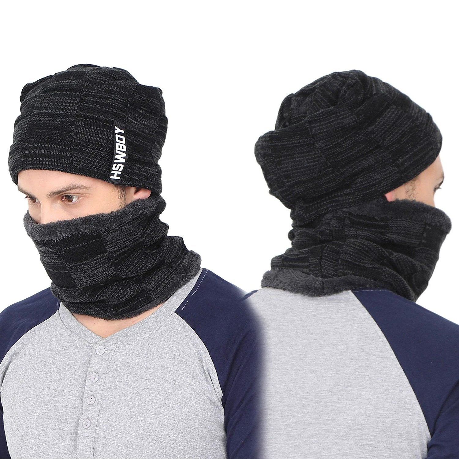 6066 Ultra Soft Unisex Woollen Beanie Cap Plus Muffler Scarf - 69kart
