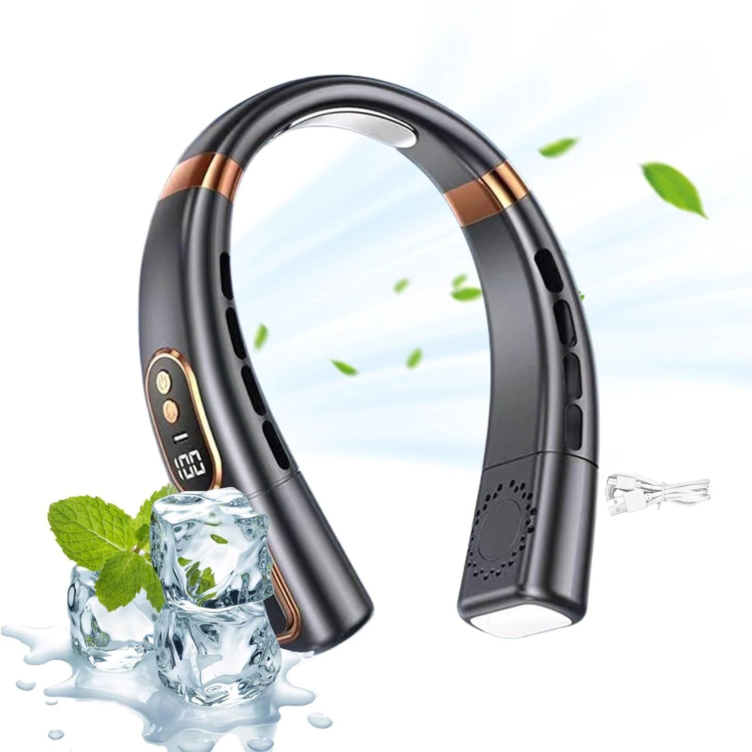 Premium Usb Rechargeable Fashion Neck Fan With Digital Display (1 Pc) - 69KART