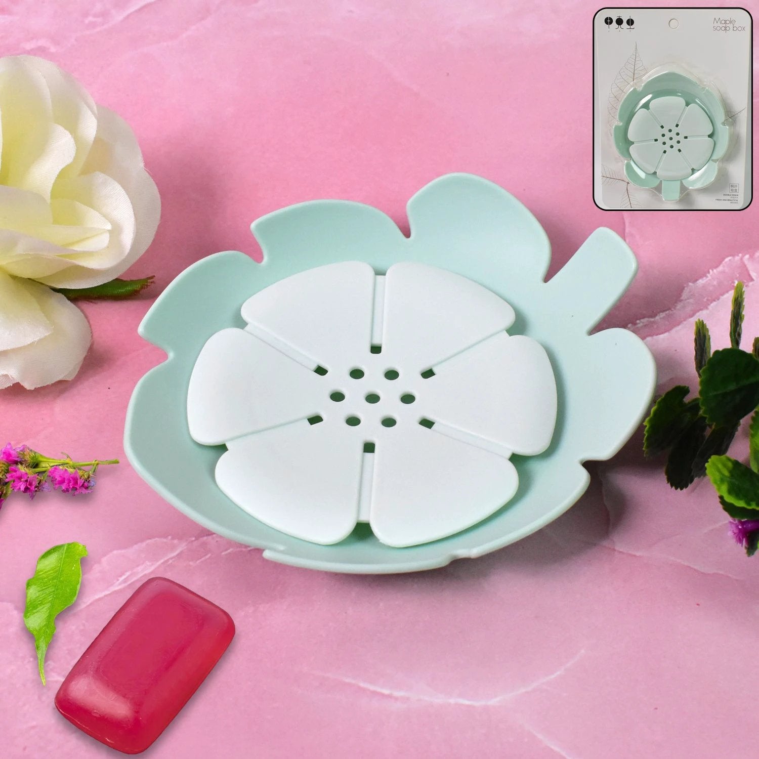 Plastic Flowers Soap Dish Bathroom Accessories Set Shower Gift (1 Pc) - 69kart