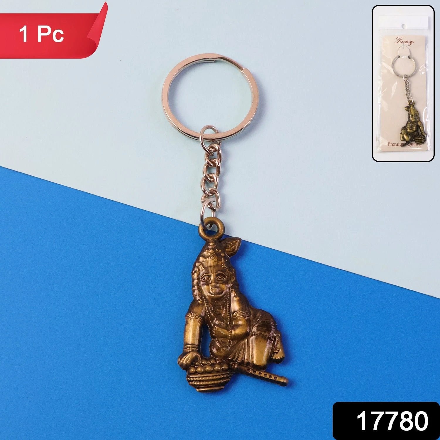 Premium Antique-gold Metal Bal Krishna Makhan Chor Keychain (1 Pc) by Wukusy