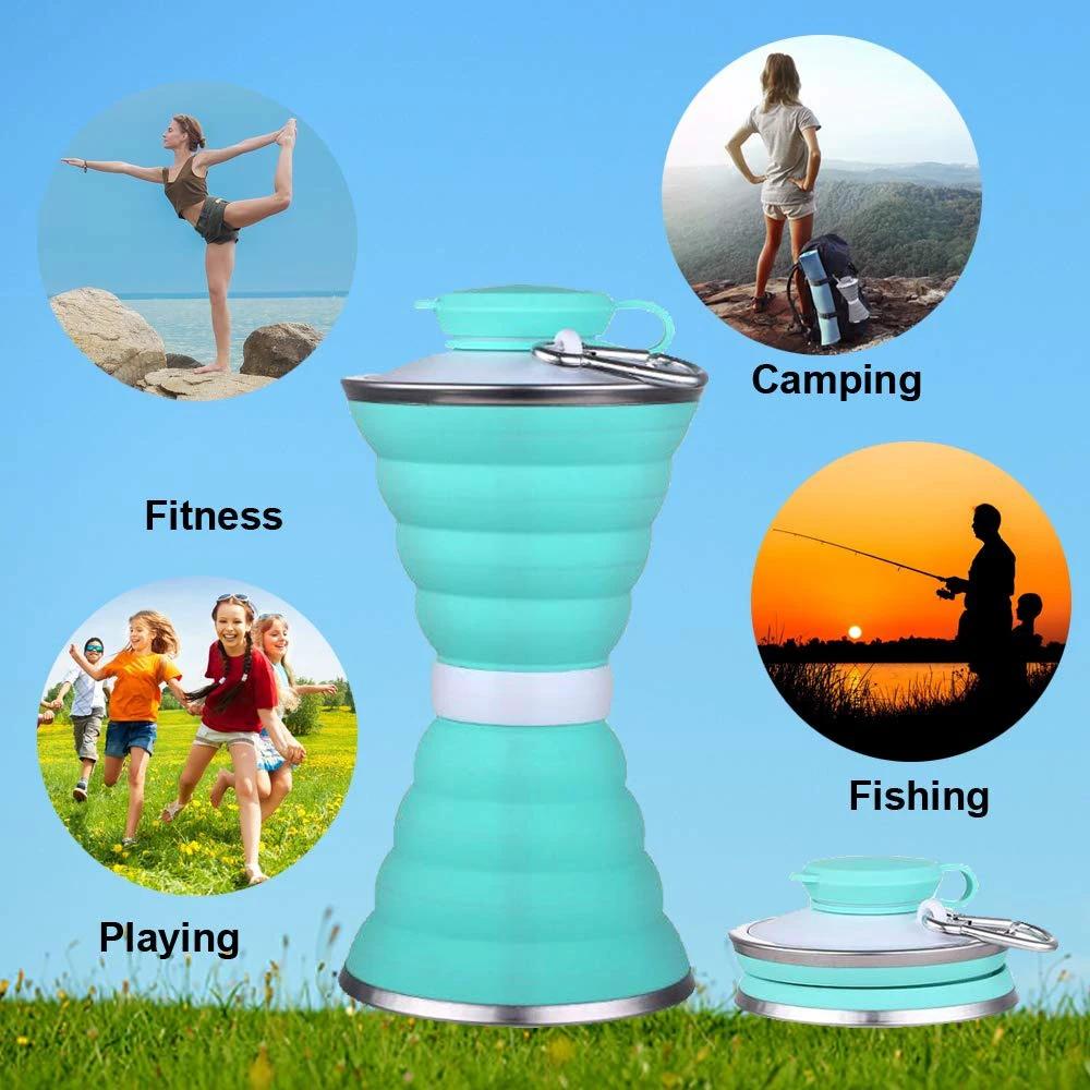 Silicone Traveling Water Bottle Bpa Free - Leak Proof Lightweight Collapsible - Small Folding Refillable And Space Saver For Camping Gym Sports Hiking Biking Yoga Outdoor by Wukusy