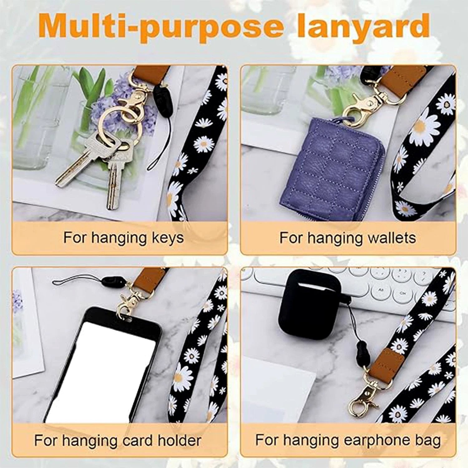 Floral Print Neck Lanyard Strap With Clip Hook  Mobile String (1 Pc) - 69KART